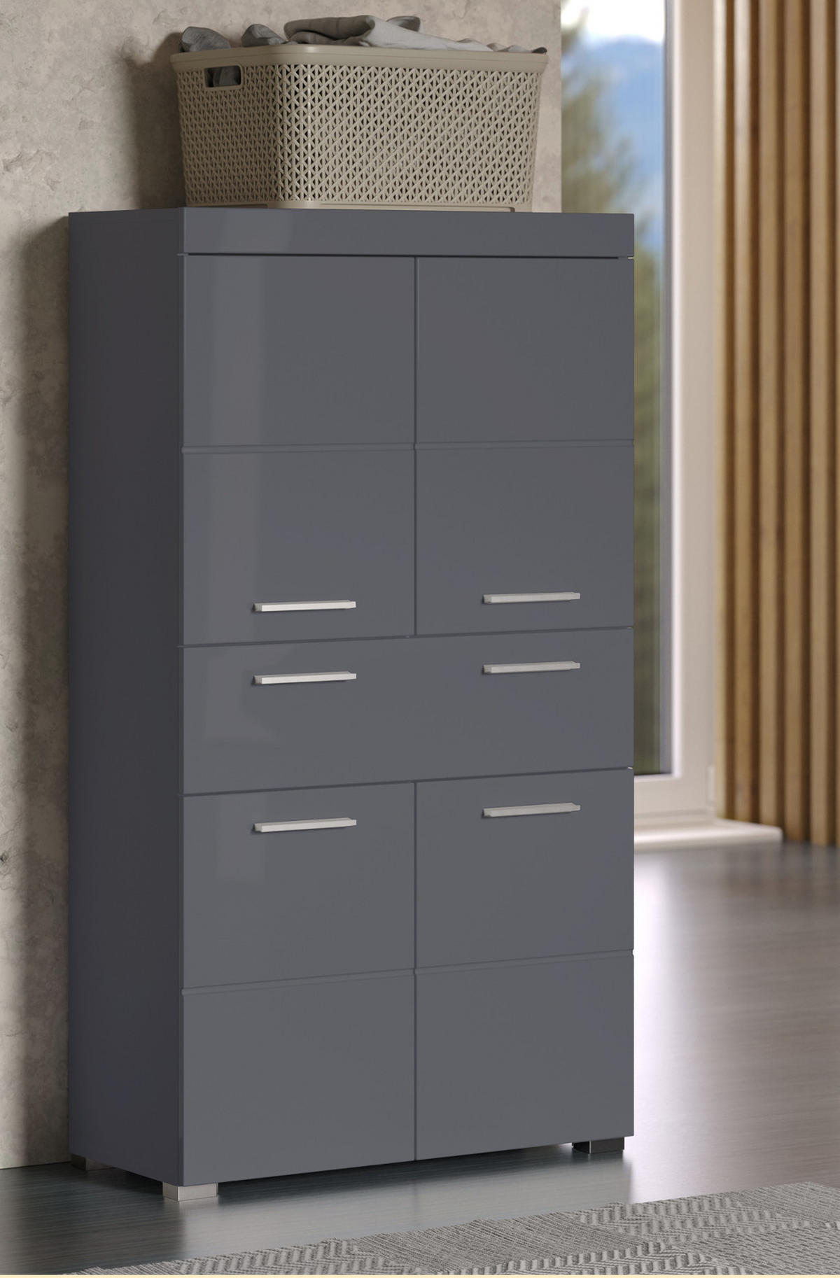 MIDISCHRANK grau Hochglanz 73 x 132 cm, Badschrank mit viel Stauraum - Grau, Holzwerkstoff/Kunststoff (73/132/31cm) - Top.Furn