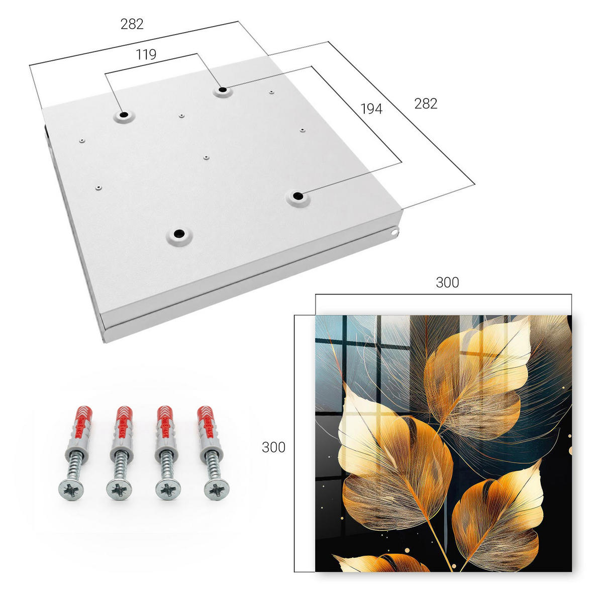 SCHLÜSSELBOX Weiß 30x30 cm – Türöffnung nach rechts - Blätter der Eleganz - Gelb, Metall (30/30/5cm) - TULUP