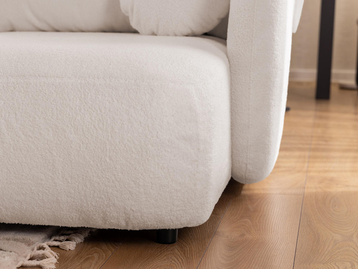 ECKSOFA Candy mit Schlaffunktion Weiß Bouclé-Stoff - Ottomane rechts - Schwarz/Weiß, Holz/Kunststoff (146/230cm) - S-Style Möbel