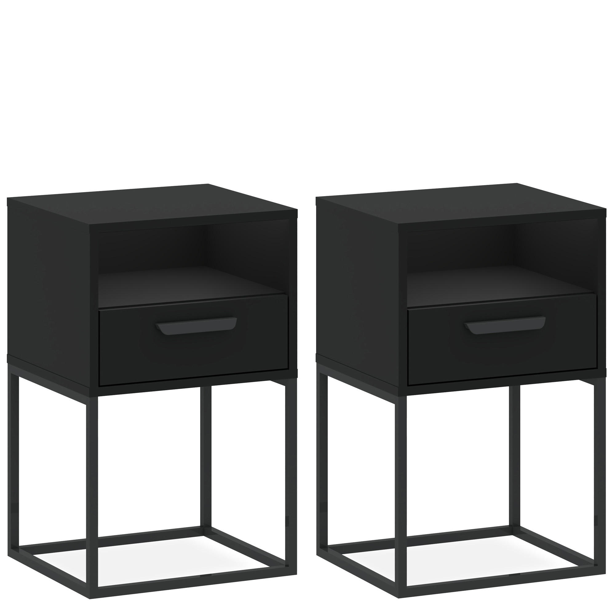 NACHTTISCH RECTUS 2-er Set - Schwarz, Holzwerkstoff (40/65/39cm) - KONSIMO®