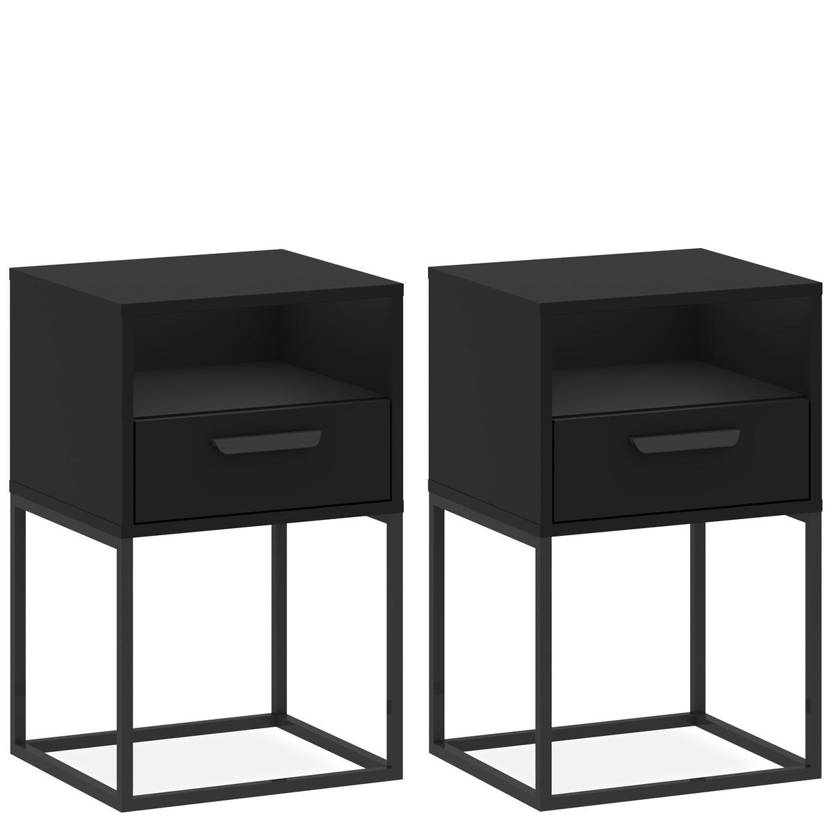 NACHTTISCH RECTUS 2-er Set - Schwarz, Holzwerkstoff (40/65/39cm) - KONSIMO®