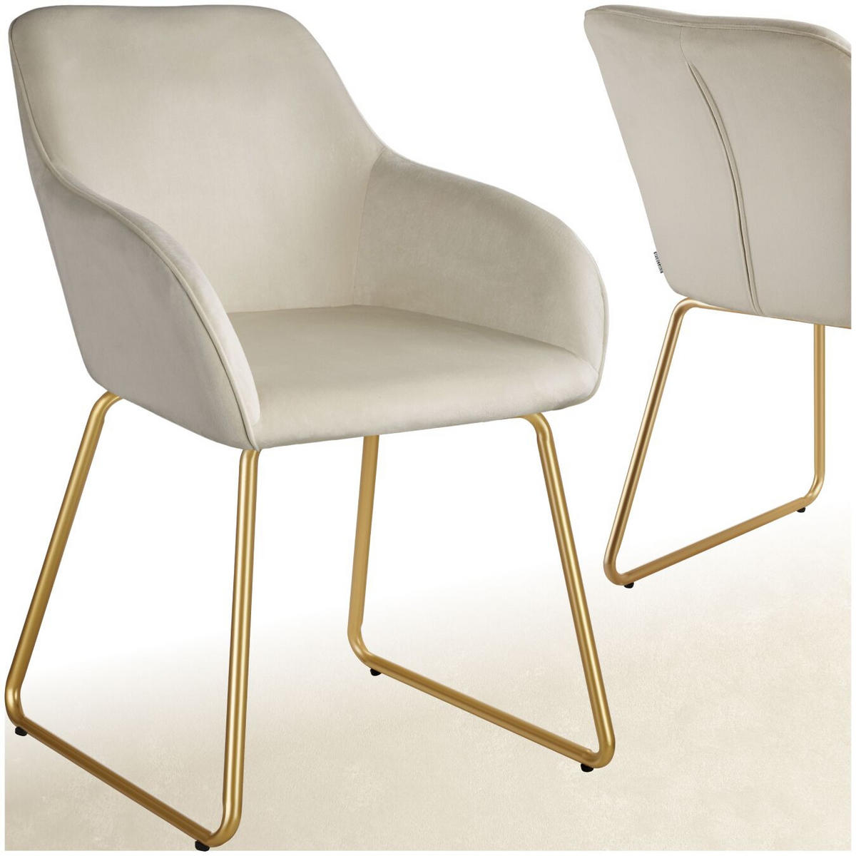 ESSZIMMERSTUHL Jeane,57 x 61 x 85,5 cm, Belastbarkeit 120 kg,Samtoptik creme/gold - Goldfarben/Samtahornfarben, Kunststoff (57/85.5/61cm) - tectake