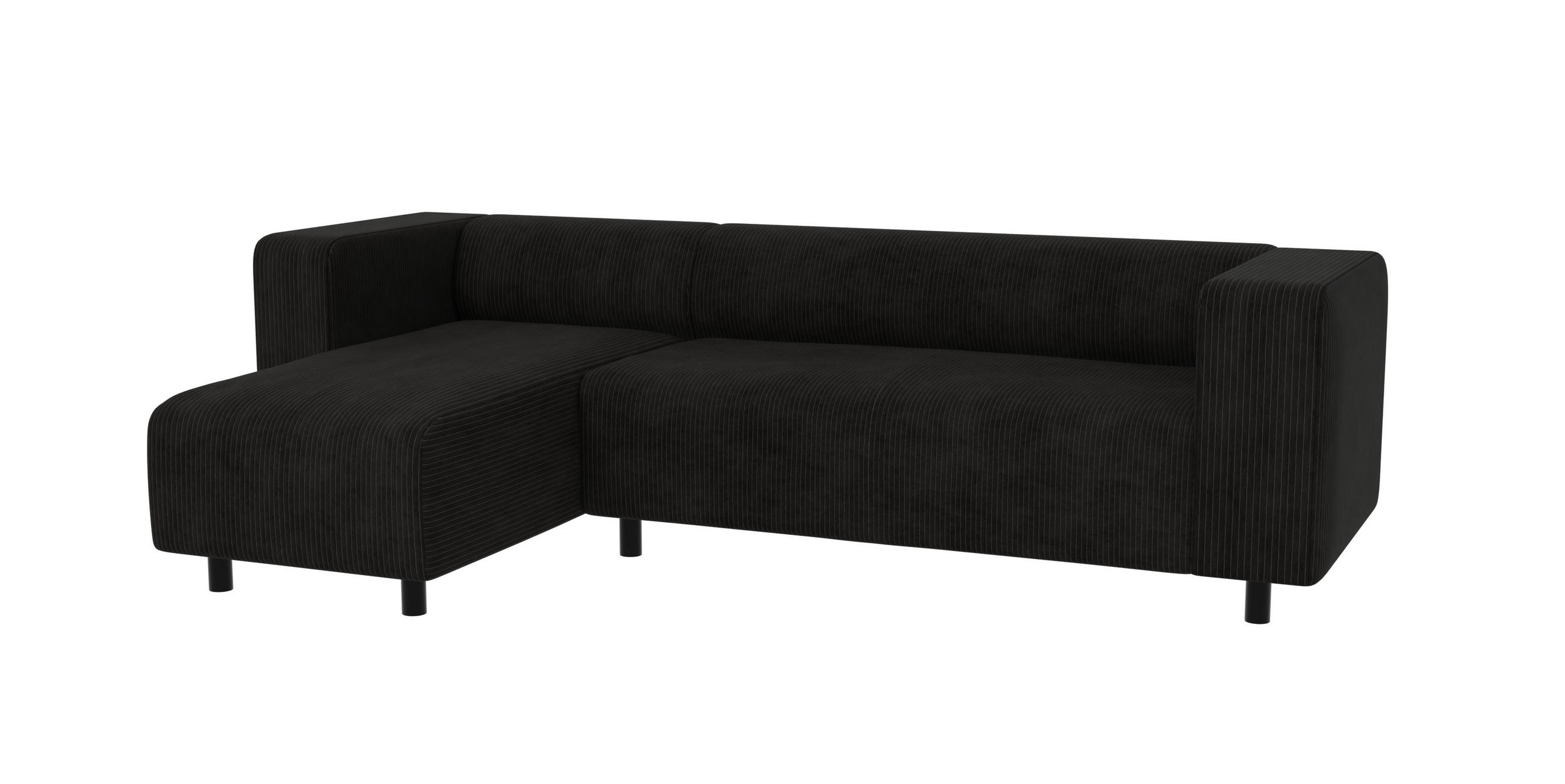ECKSOFA Tove Schwarz Cord - Ottomane links - Schwarz, Holz/Kunststoff (240/142cm) - S-Style Möbel