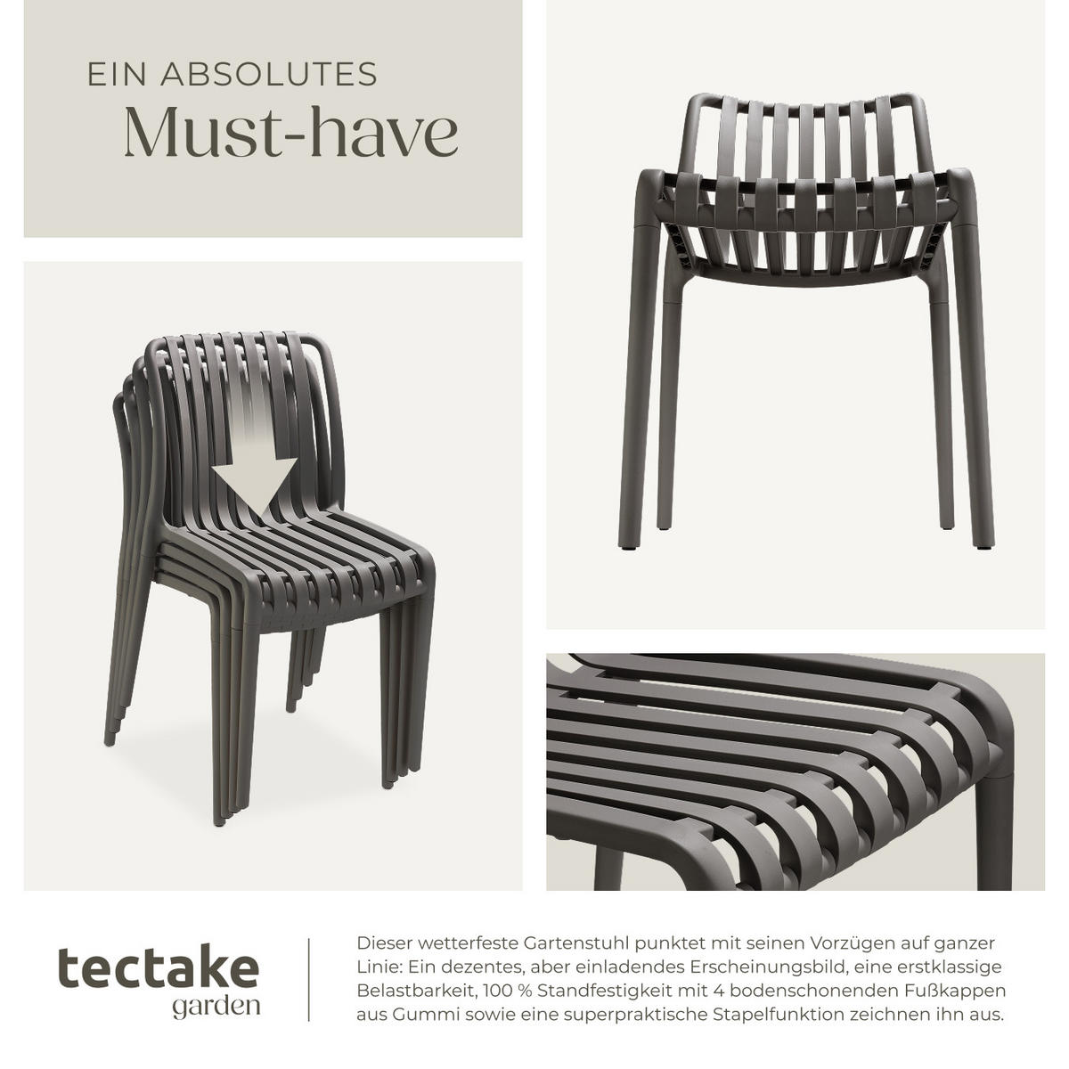 GARTENSTÜHLE Alcudia,47 x 58 x 80,5 cm, Belastbarkeit 110 kg,anthrazit - Anthrazit, Textil (47/80.5/58cm) - tectake