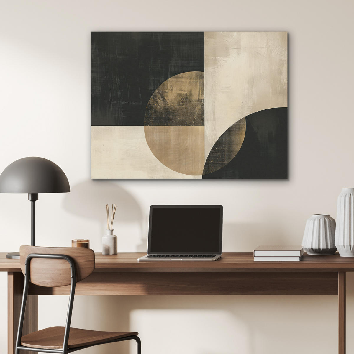 AKUSTIKPANEEL Abstrakt - Geometrische Formen - Schwarz - Gold 80x60 cm - Ecru, Textil (80/0.9/60cm) - MuchoWow
