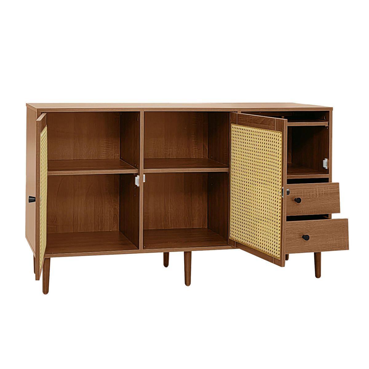 SIDEBOARD 130/40/75,5 cm Holzfarbe aus Spanplatte mit Rattantüren - Eichefarben, Holzwerkstoff (130/75.5/40cm) - OKWISH