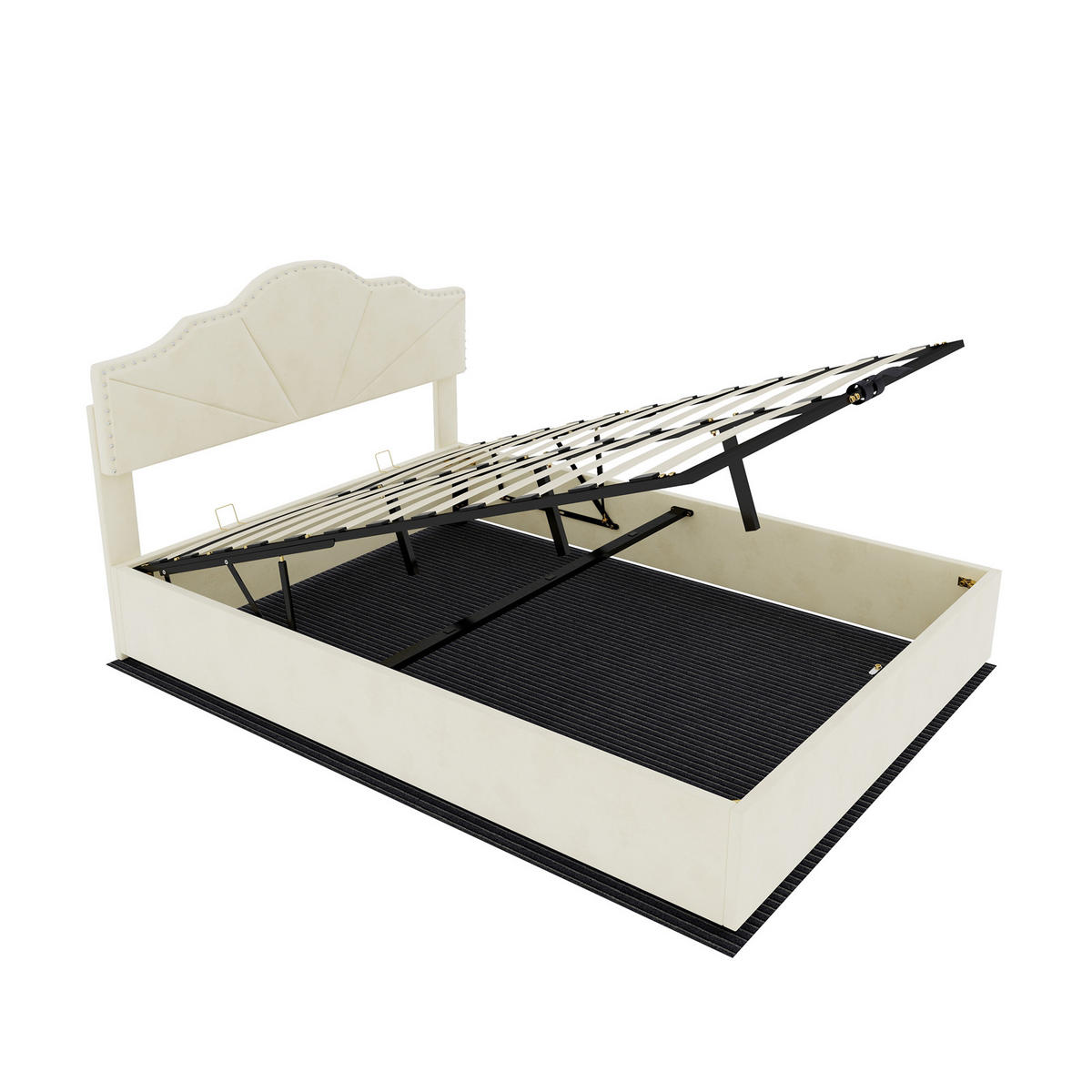 POLSTERBETT 160/200 mit hydraulischem Bettkasten und gepolstertem Kopfteil aus Holland-Samt in Beige - Beige, Holzwerkstoff/Textil (160/200cm) - EVRYAE