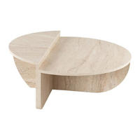 COUCHTISCH 2-teilig - Travertin-Optik - Beige- ALOEVA - Beige, Holz (90/60/30cm) - Vente-Unique