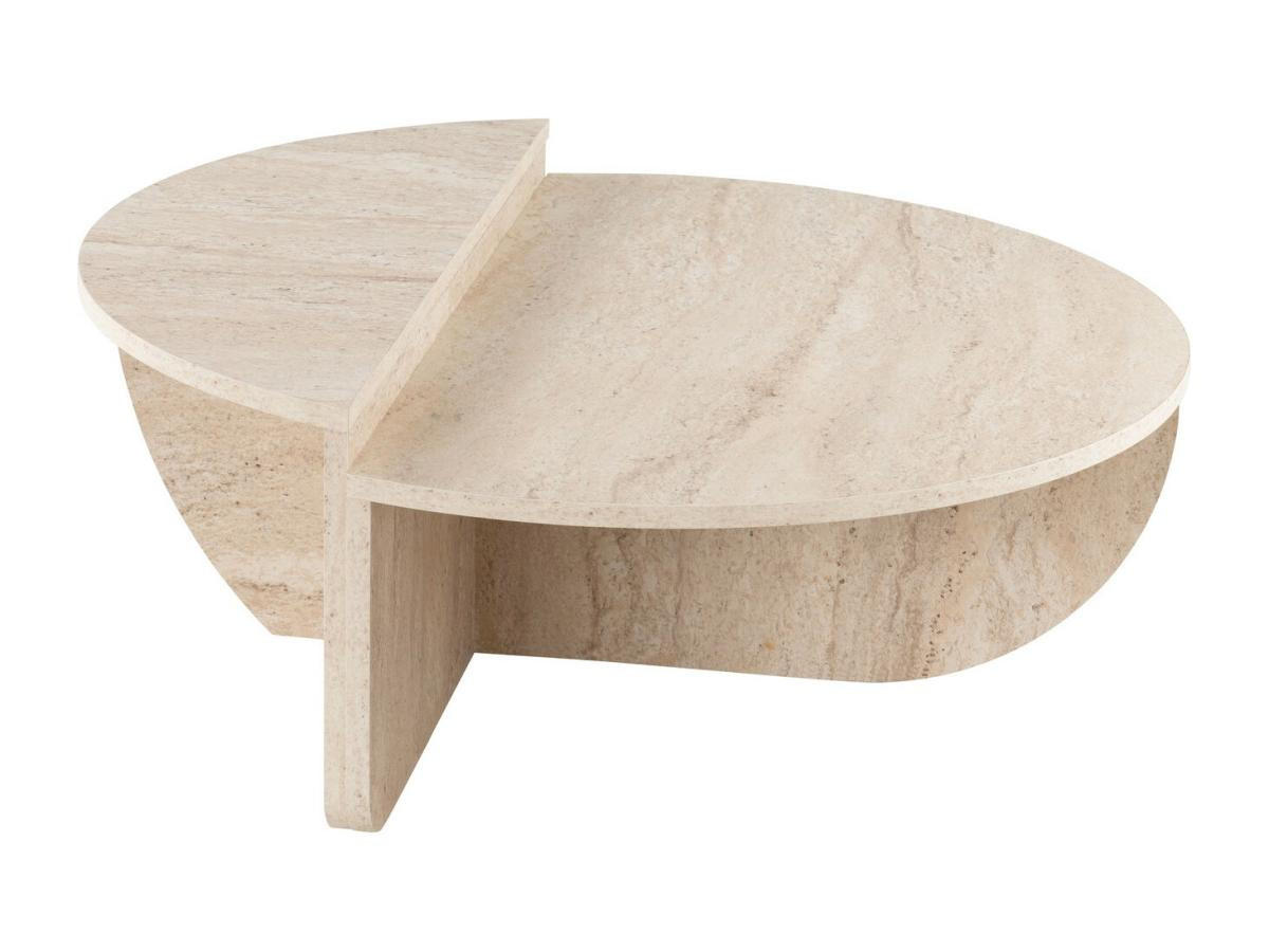 COUCHTISCH 2-teilig - Travertin-Optik - Beige- ALOEVA - Beige, Holz (90/60/30cm) - Vente-Unique