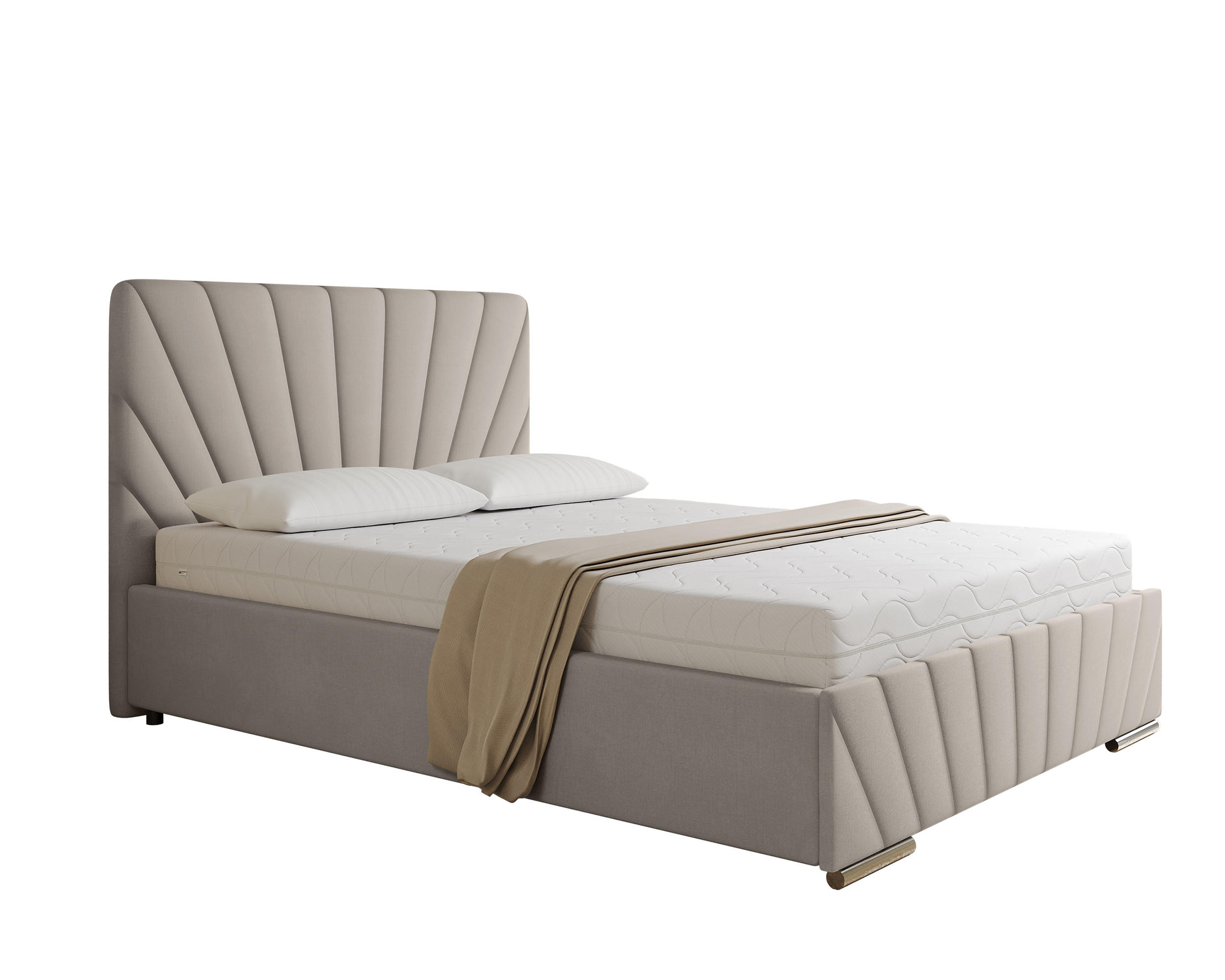POLSTERBETT Ray 140 x 200 cm mit Bettkasten und Lattenrost Taschenfederkernmatratze mit Kokos 20cm- beige - Beige, Holz (140/200cm) - Homesy