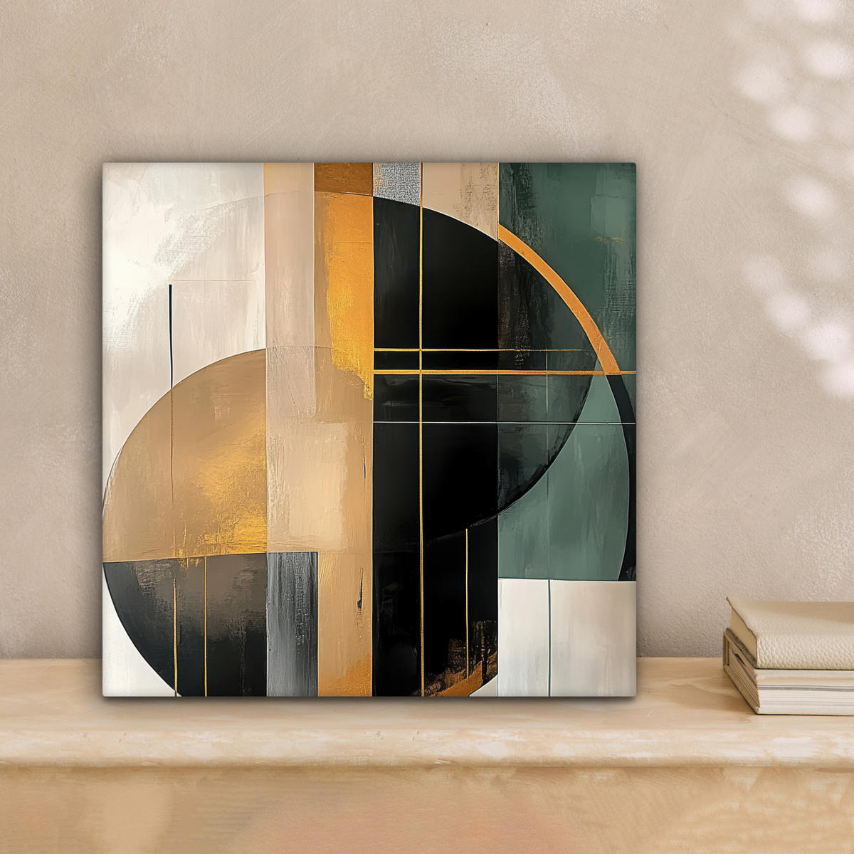 LEINWANDBILD - Abstrakt - Gold - Bronze - Grün - Formen - Modern - 20x20 - Wandbilder - Multicolor, Textil (20/20cm) - MuchoWow