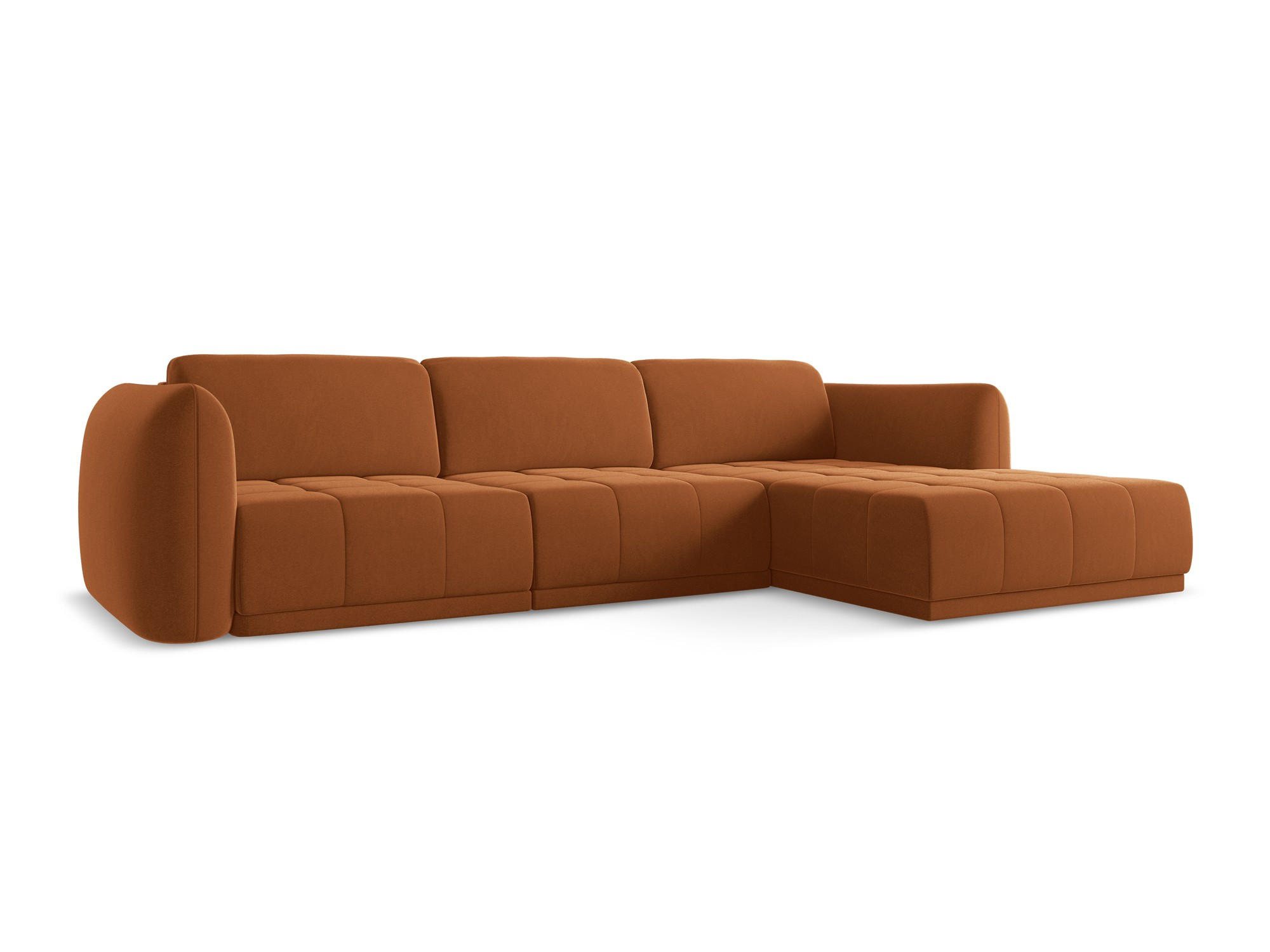 ECKSOFA Rechts Samt Stoff Orange - Terra cotta/Schwarz, Kunststoff/Textil (290/170cm) - Makamii