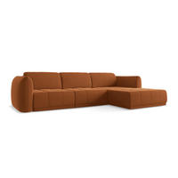 ECKSOFA Rechts Samt Stoff Orange - Terra cotta/Schwarz, Kunststoff/Textil (290/170cm) - Makamii