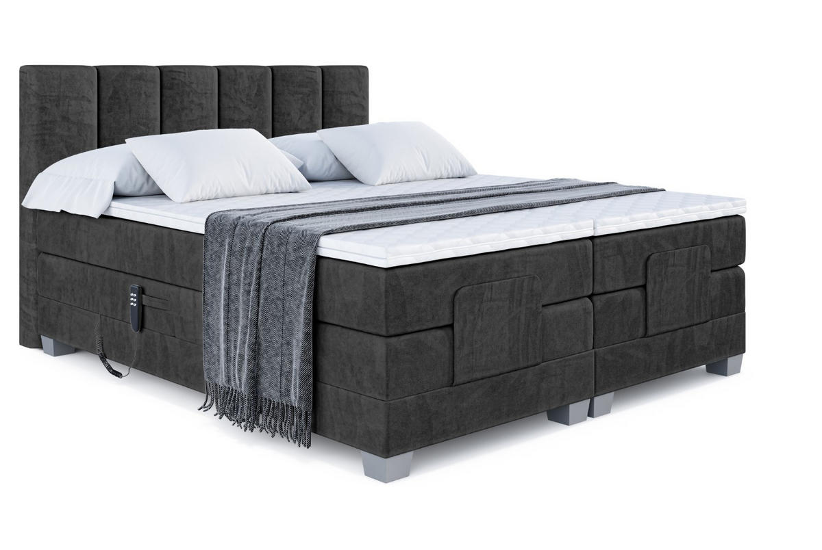 BOXSPRINGBETT elektrisch verstellbar mit 2 Matratzen H4/Taschenfederung AMEL EL 200 x 200 Schwarz - Schwarz, Holzwerkstoff (207/200cm) - ALTDECOR