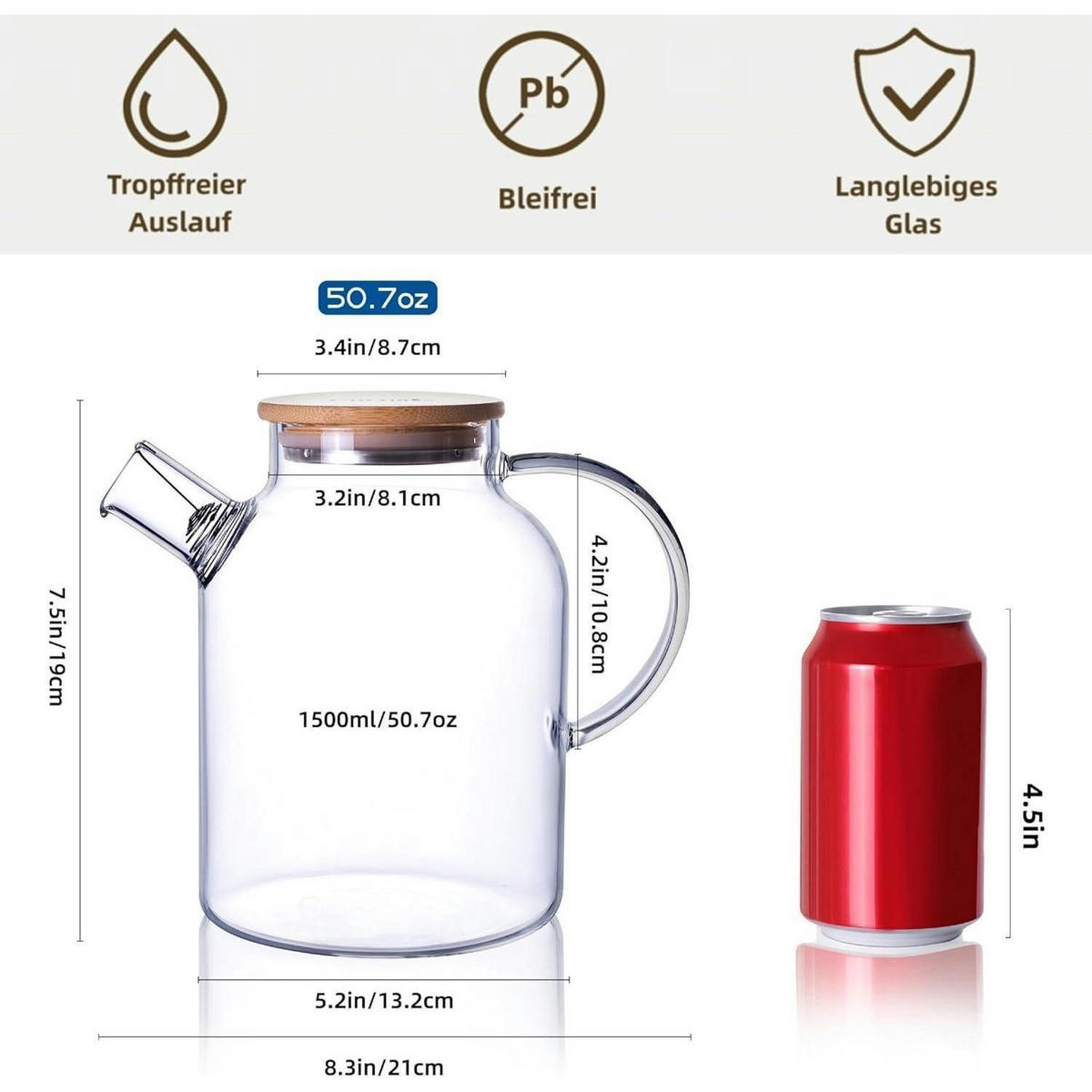 TEEKANNE Glas mit Siebeinsatz 1,5 Liter herdplattensicher - Transparent, Glas (19/14.9cm)