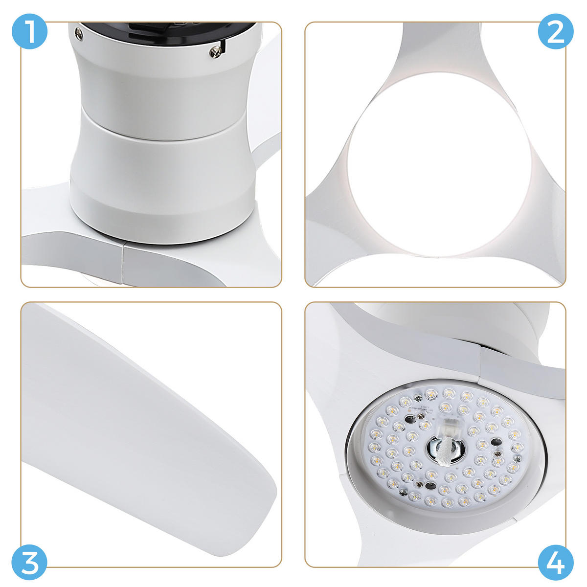 DECKENVENTILATOR 52Zoll Weiß LED Licht DC Motor Timer - Weiß, Kunststoff (132.08/132.08/28.5cm) - CASIVA
