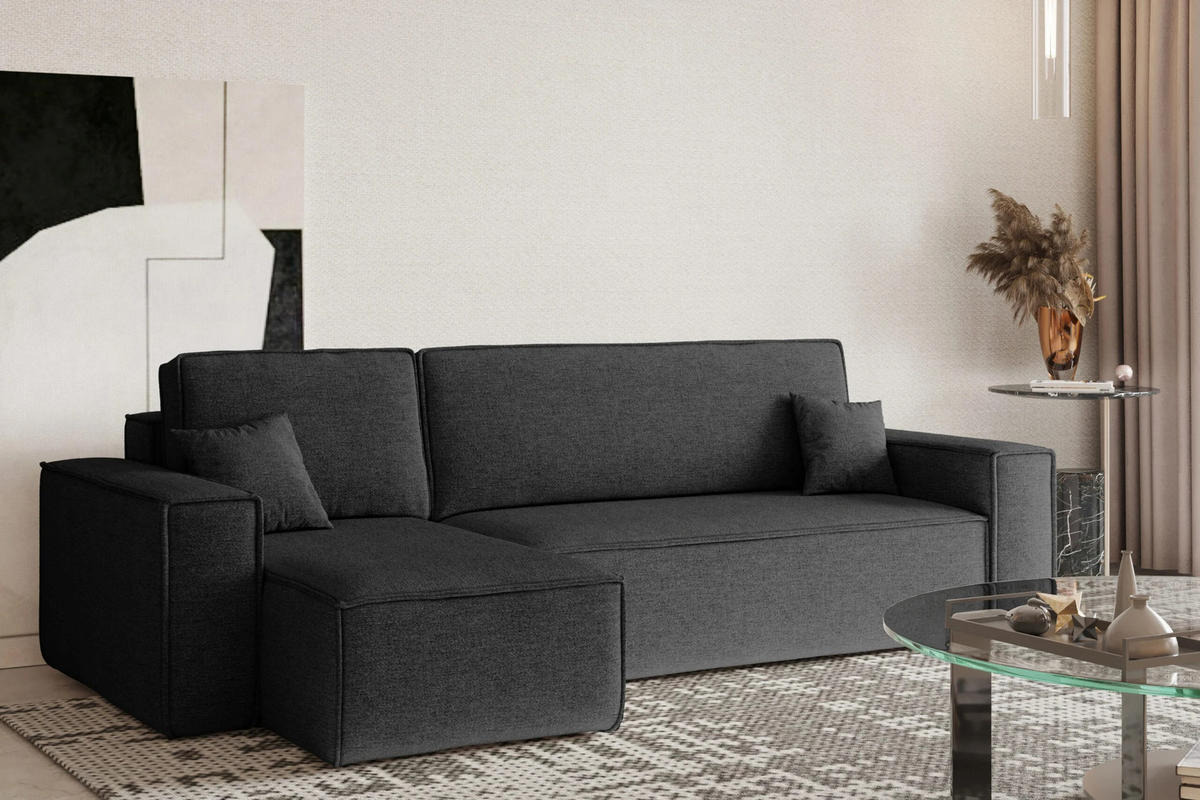 ECKSOFA, Best L-Form, Stoff Neve, Dunkelgrau, Links - Dunkelgrau, Holz (142/244cm) - Kaiser Möbel