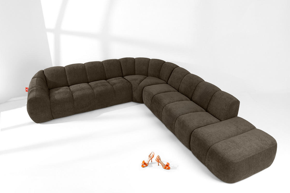ECKSOFA RECHTS FLAVA, Braun - Braun, Holz/Holzwerkstoff (310/354cm) - KONSIMO®