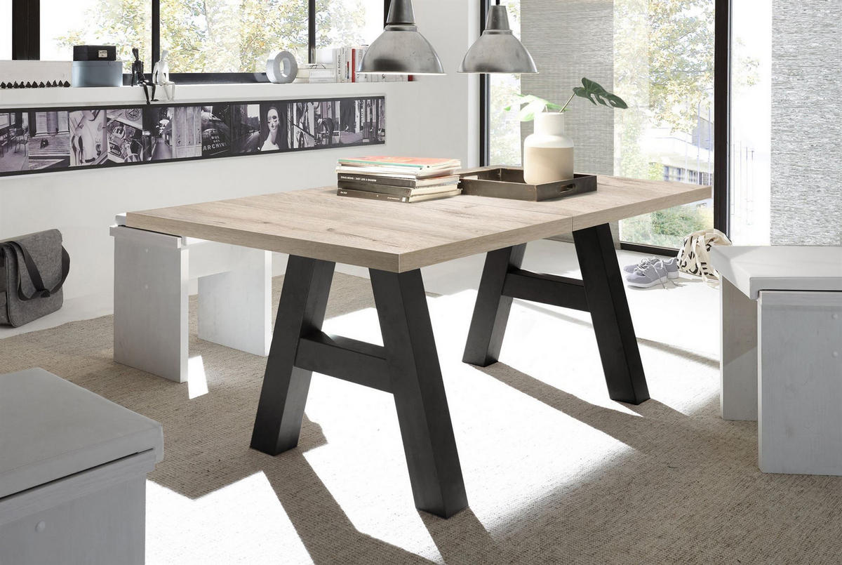 ESSTISCH ausziehbar Elia 7 160 x 90 x 75 Esszimmertisch Schwarzstahl/Eiche Sägerau - Sonoma Eiche, Holz (160/90/75cm) - 58aufmkessel
