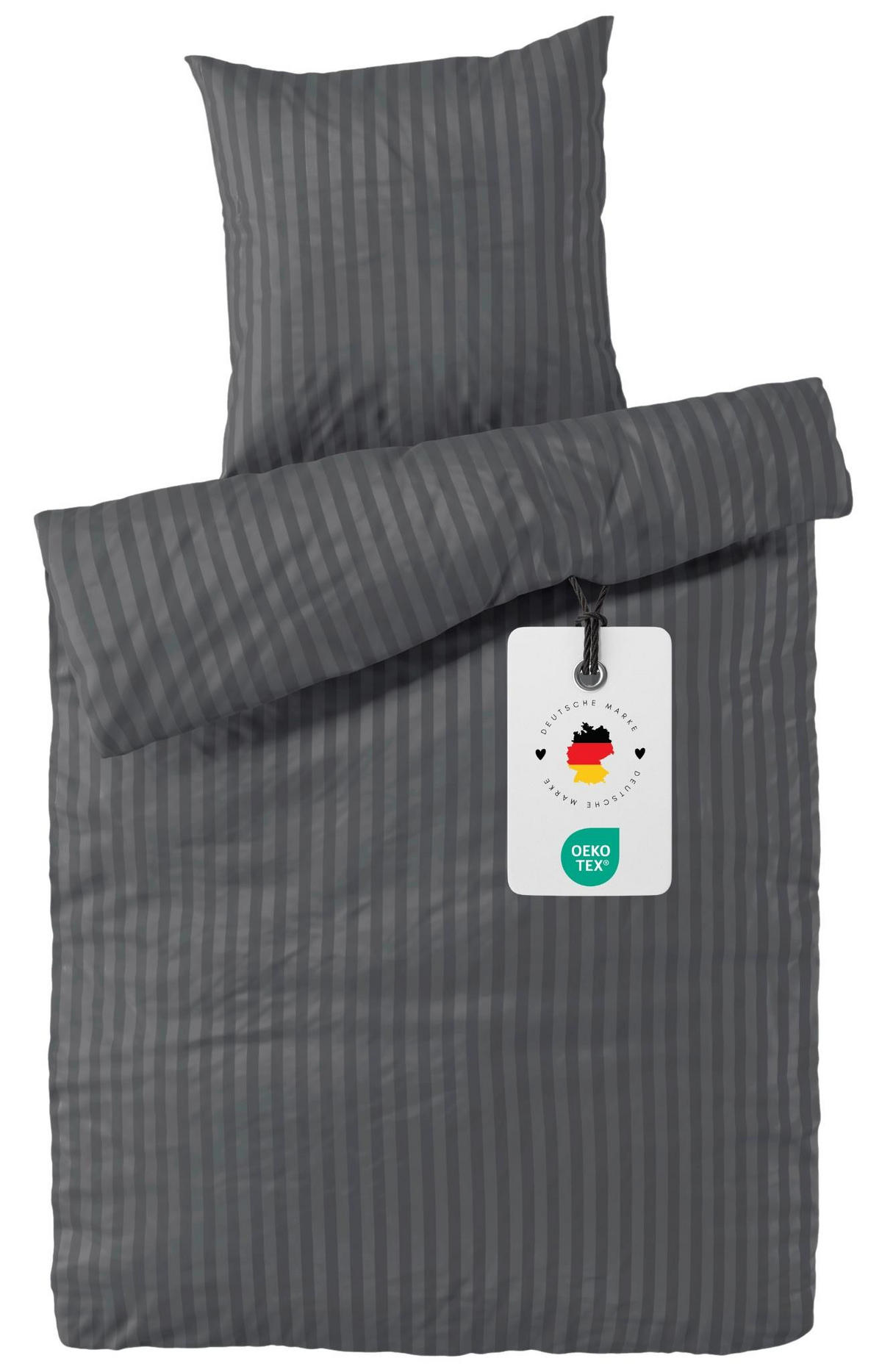 BETTWÄSCHE Damast 135x200 Anthrazit Dunkelgrau gestreift - Made in Germany - Anthrazit, Textil (135/200cm) - Carpe Sonno