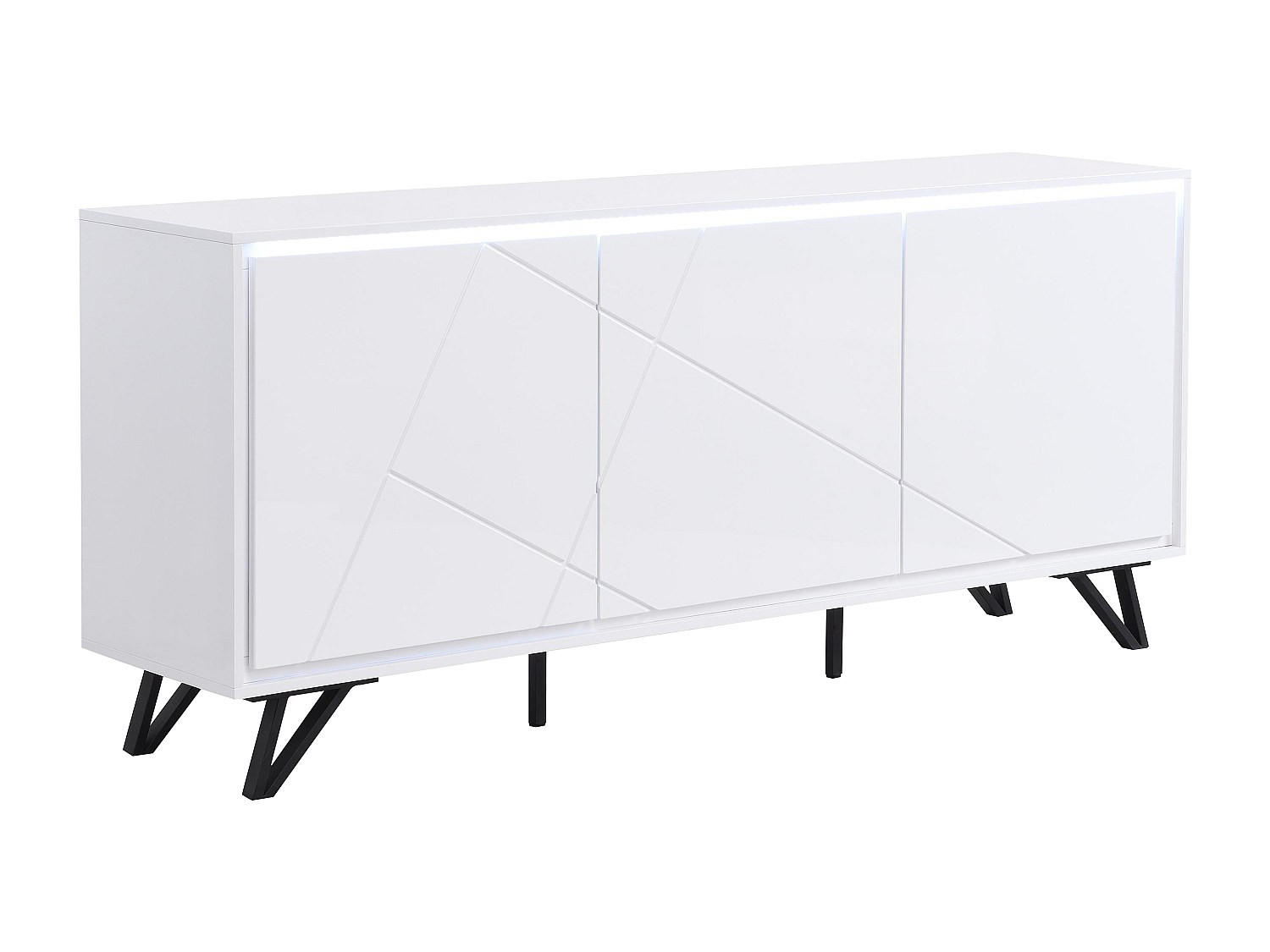 SIDEBOARD 3 Türen - Mit LED-Beleuchtung - MDF - Weiß lackiert - SALIANO - Weiß, Holz (180/77/40cm) - Vente-Unique