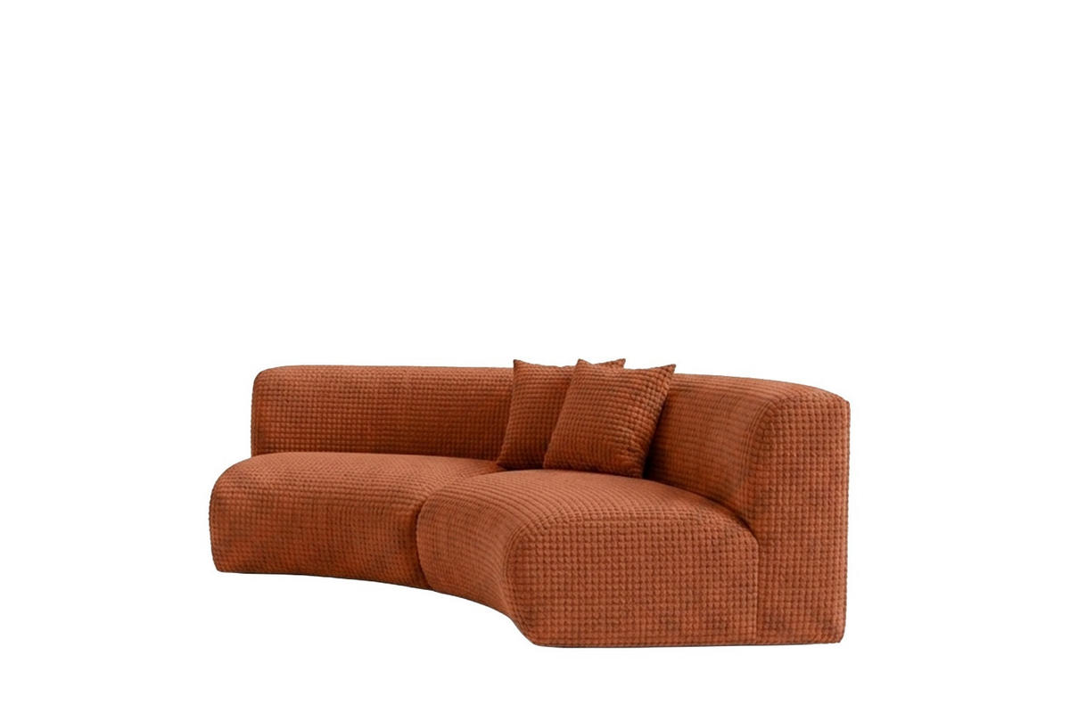 SOFA Round, Chenille-Stoff Cremona, Kupfer, GRETA - Kupferfarben, Holz (294/70/89cm) - Kaiser Möbel