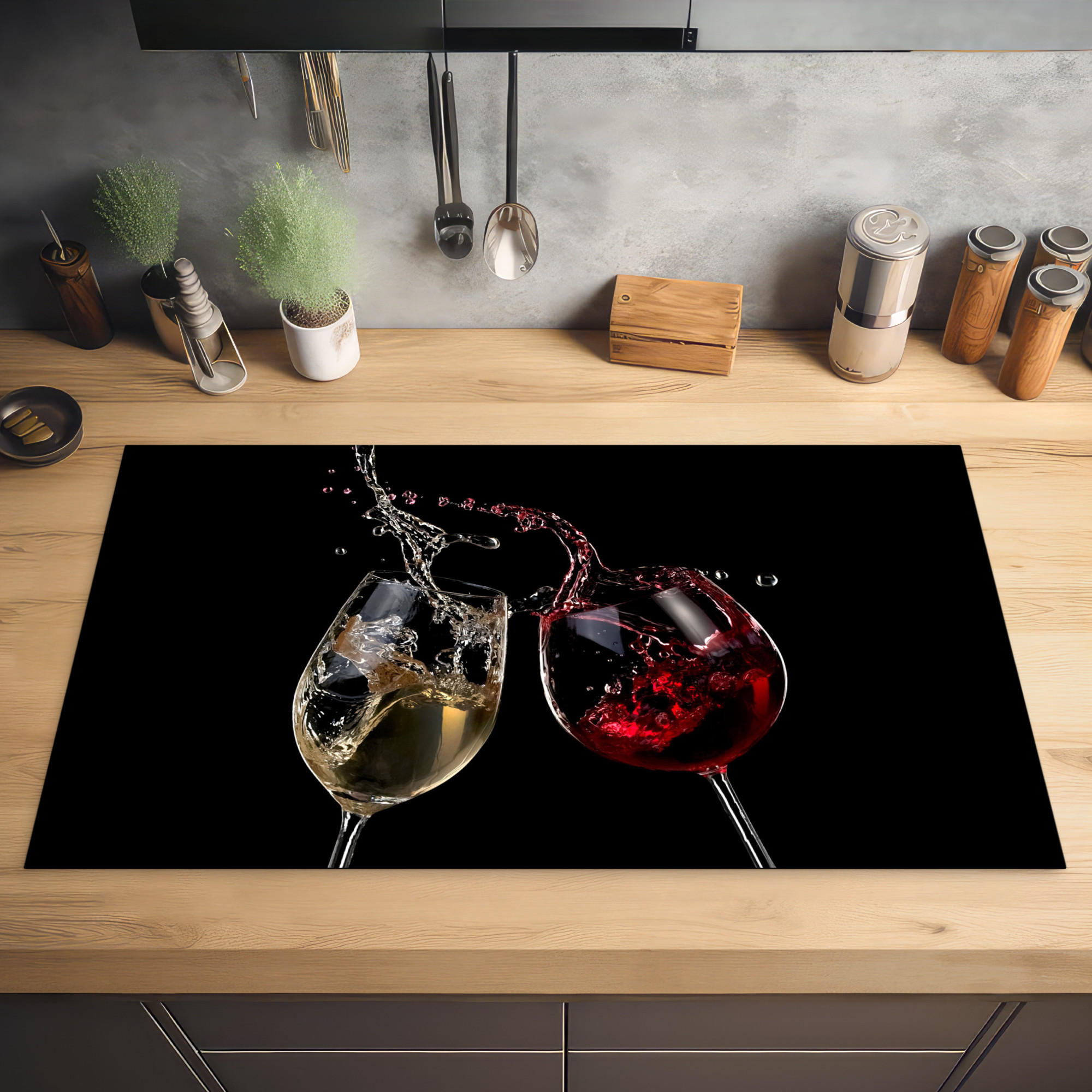 HERDABDECKPLATTE Rotwein - Weißwein - Glas - Schwarz 89x51 cm - Weinrot, Kunststoff (89.6/0.2/51.6cm) - MuchoWow
