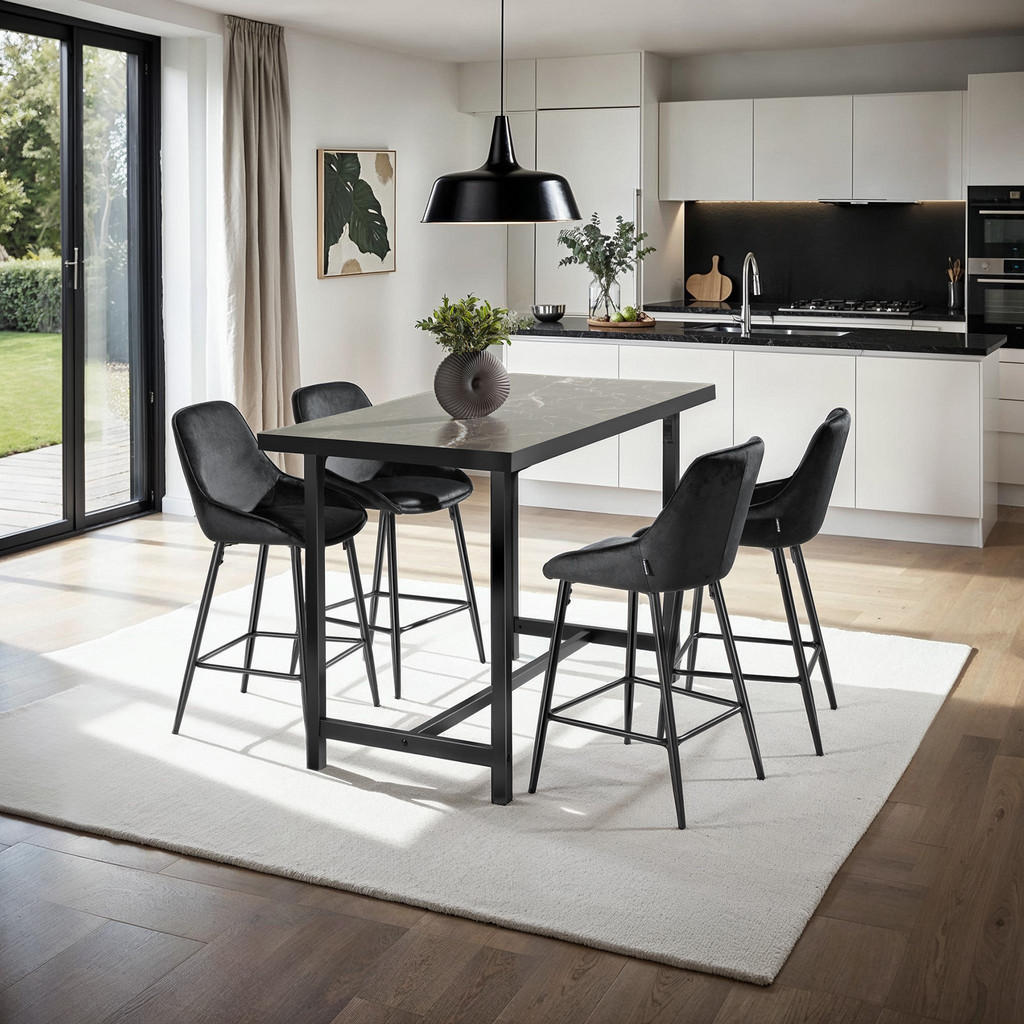 Thumbnail - tectake Thekenstuhl, Samtahorn, Schwarz, Textil, 49x100x54 cm, Esszimmer, Barmöbel, Barhocker