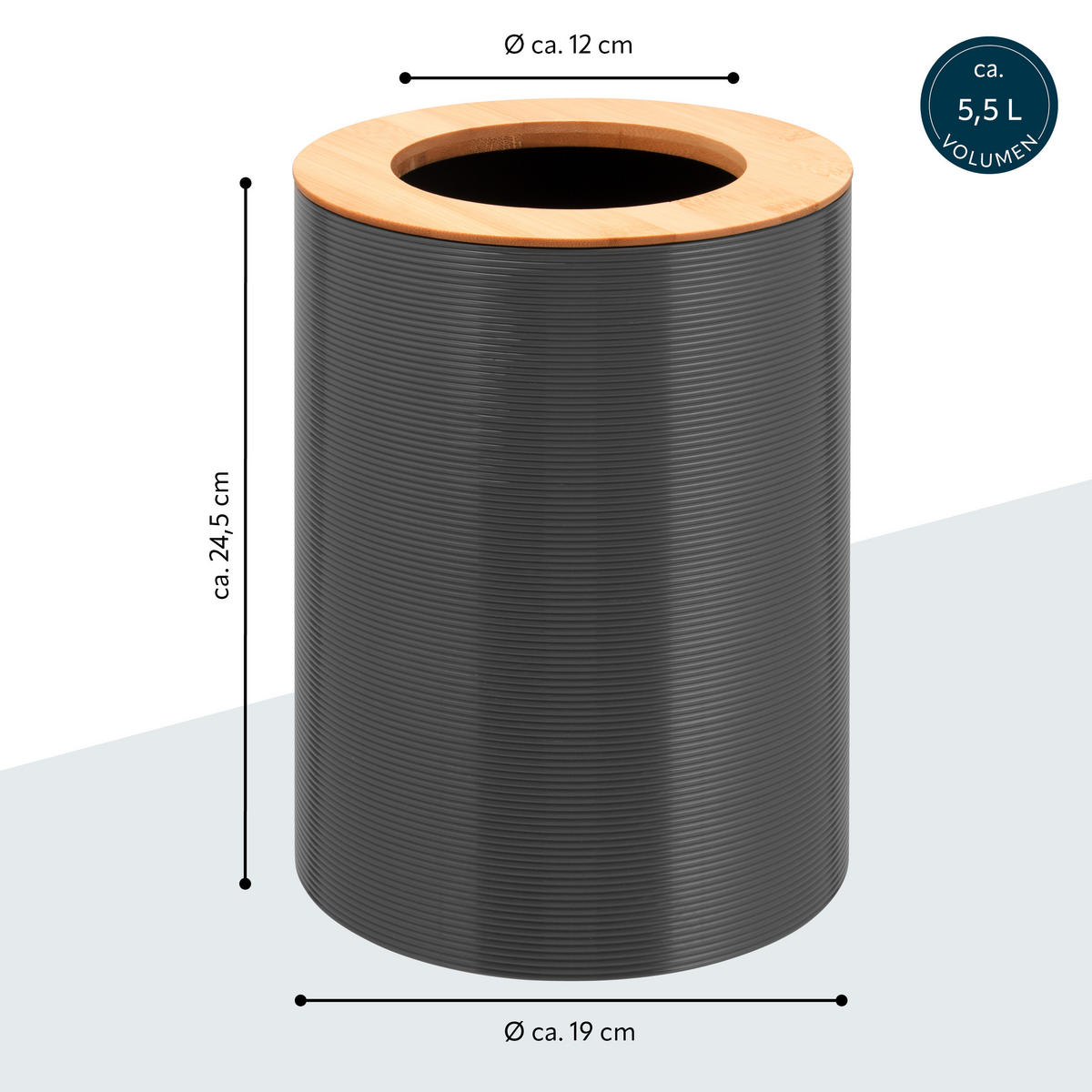 KOSMETIKEIMER SEGNO 5,5 Liter, grau - Grau, Kunststoff (19/24.5/19cm) - bremermann