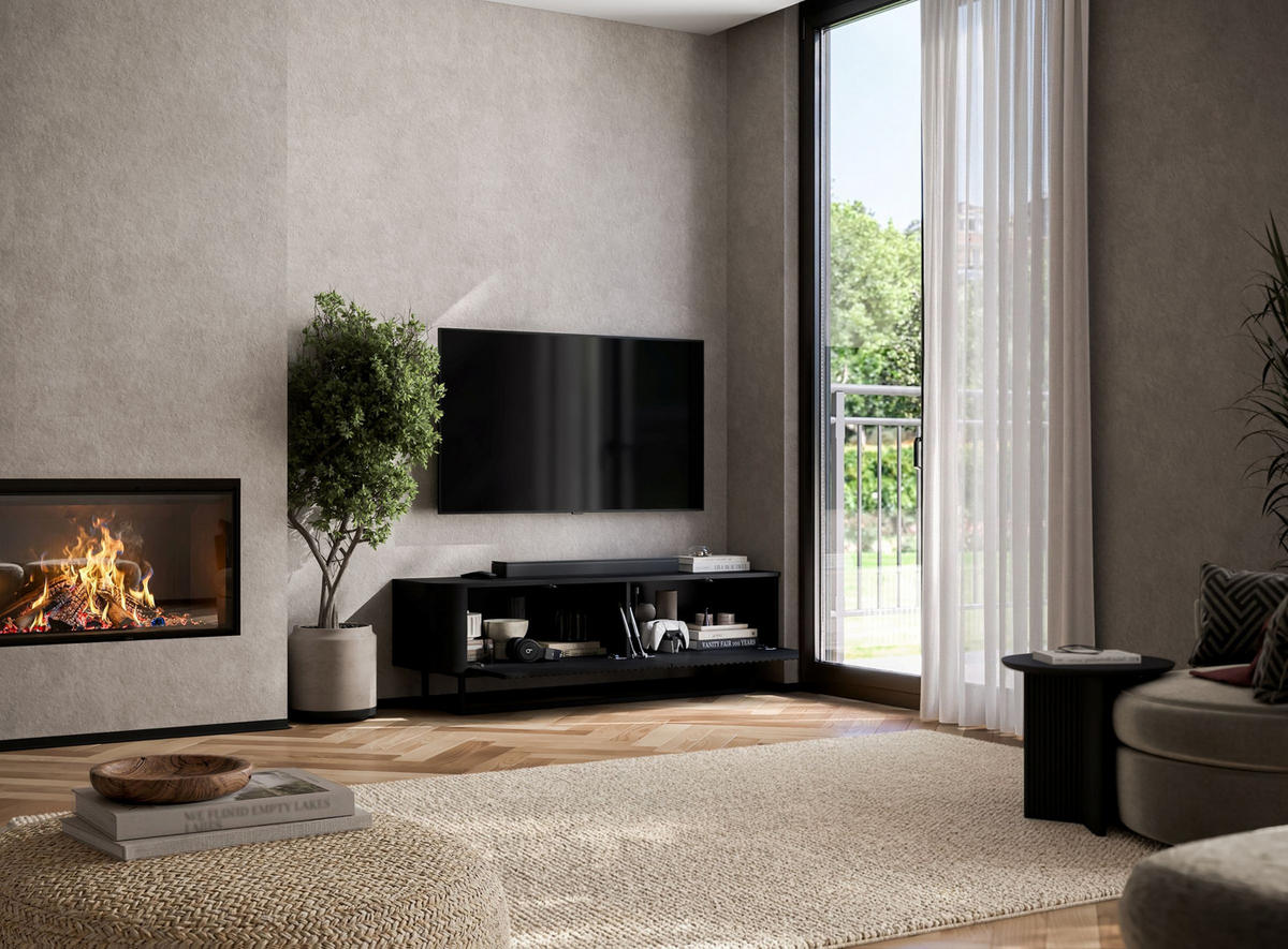 TV STOLÍK Aurora čierny matný 140 cm s kovovým rámom - čierna/zlatá, kov/kompozitné drevo (140/44/35cm) - Meble Lindner