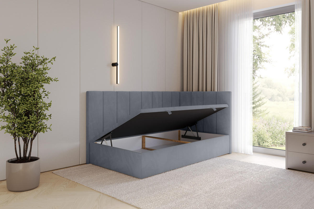 EINZELBETT Jugendbett mit Bettkasten Links, ohne Matratze - LOVY 90x200 Grau - Grau, Holzwerkstoff/Textil (90/200cm) - ALTDECOR