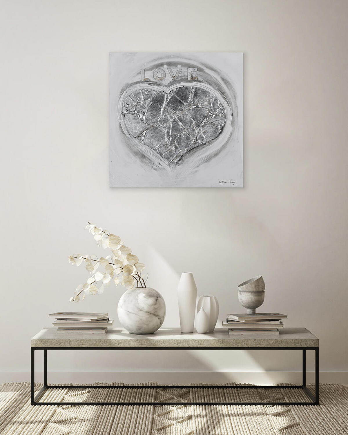 RUČNE MAĽOVANÝ AKRYLOVÝ OBRAZ 80/80 cm, biely, abstraktný geometrický motív - biela, drevo/textil (80/80cm) - KUNSTLOFT