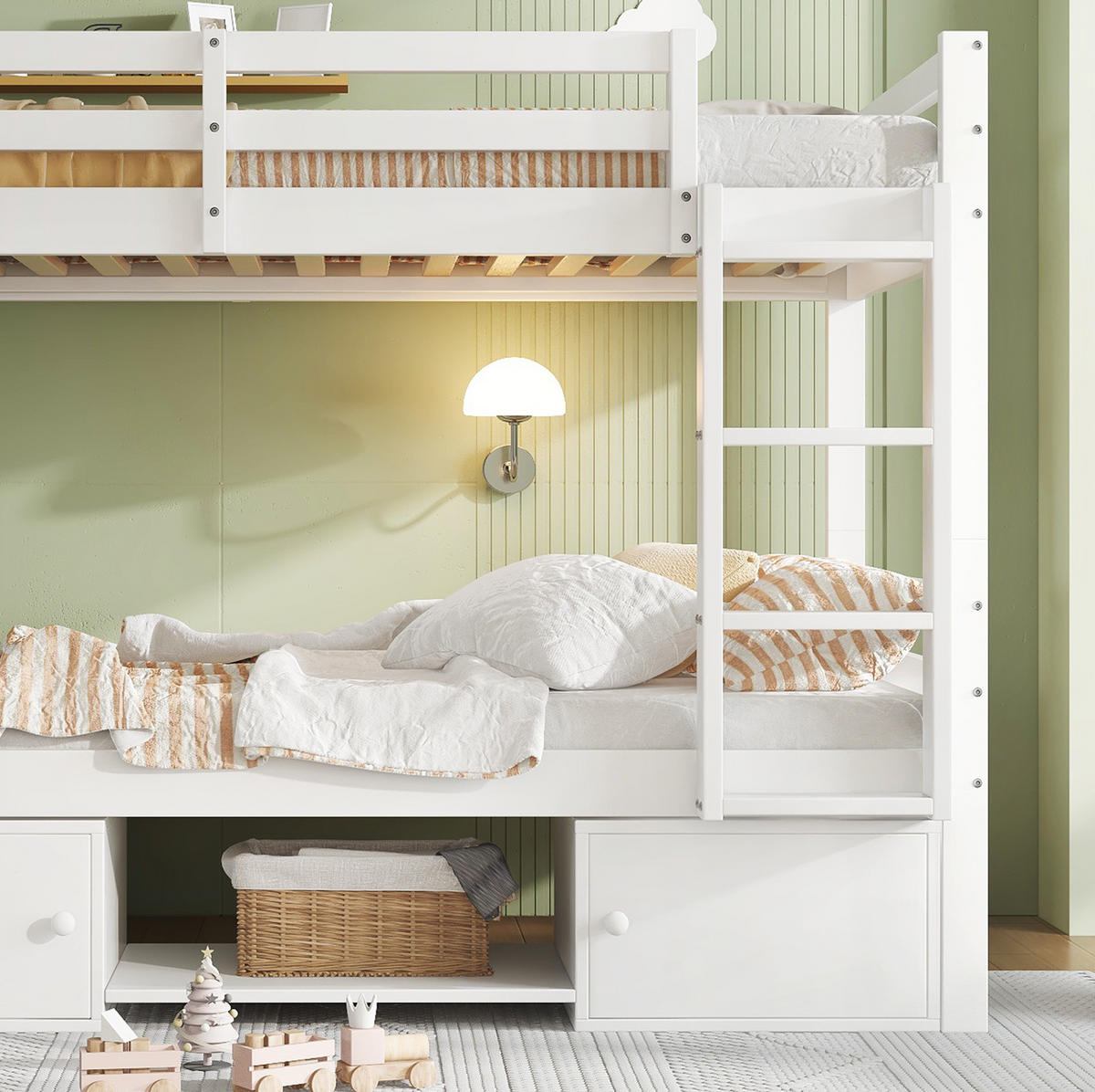 ETAGENBETT 90/200 cm in Weiß mit Stauraum und teilbarer Konstruktion - Weiß, Holzwerkstoff (90/200cm) - Flora Grace