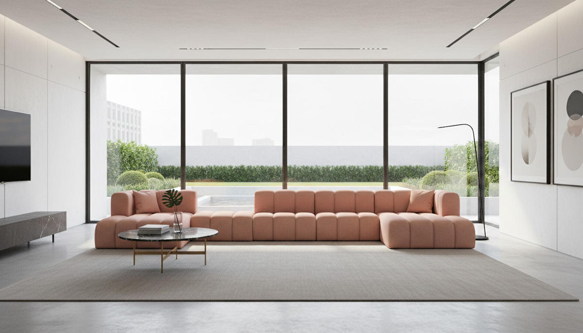 ECKSOFA U-Form Grand U Big XL 500 cm, Velourstoff Salvador, Rosa - Pink, Holz (500/179cm) - Kaiser Möbel