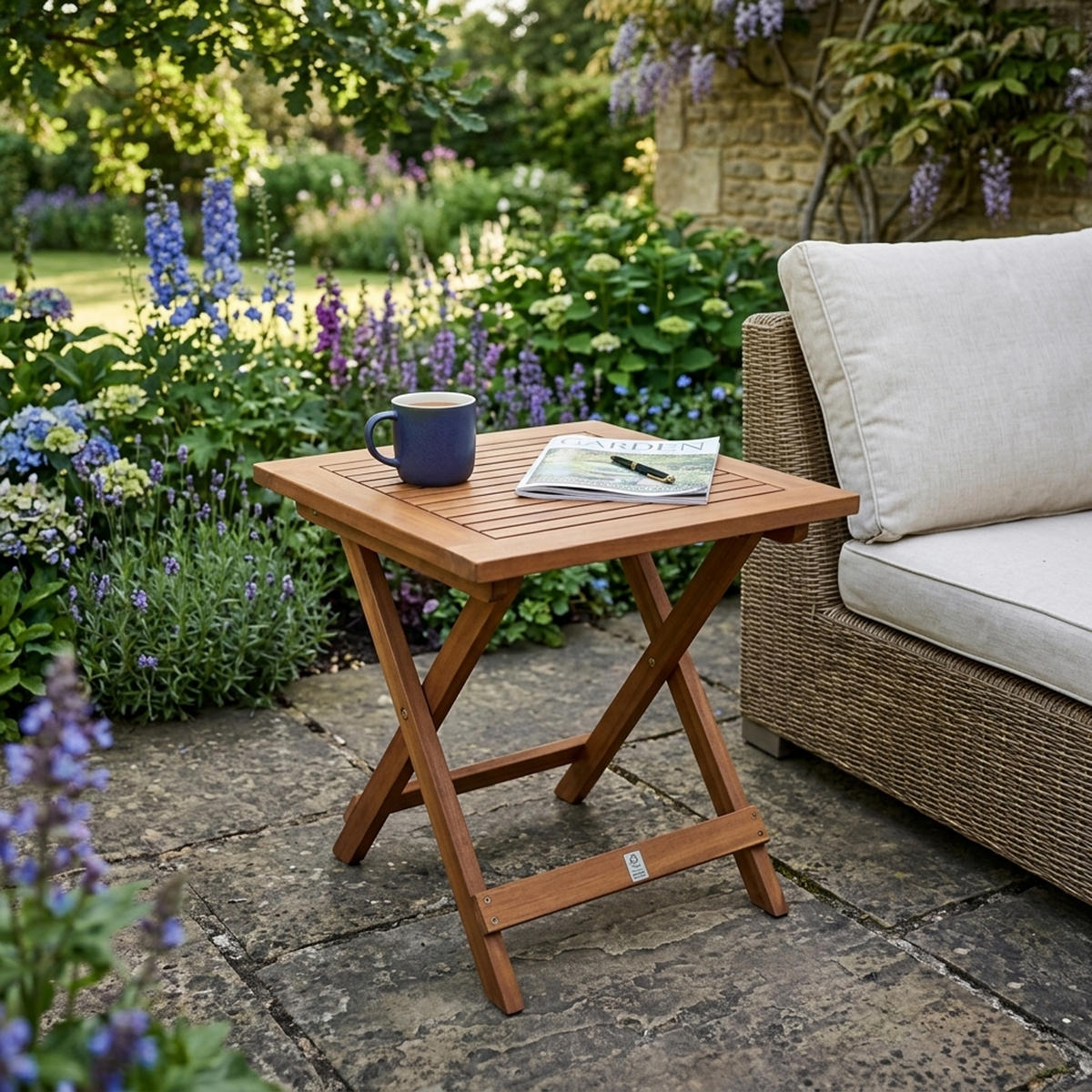 BEISTELL-KLAPPTISCH Atherton - Bistrotisch aus Akazienholz, Oberfäche geölt, BxTxH: 45x45x45 cm - Braun, Metall (45/45/45cm) - TPFGarden