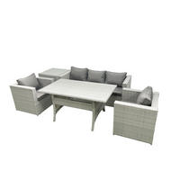 GARTENMÖBEL SET mit Sofa,Beistelltisch Polyrattan Hellgrau 5-Sitzer - Hellgrau/Grau, Glas/Kunststoff - Fimous