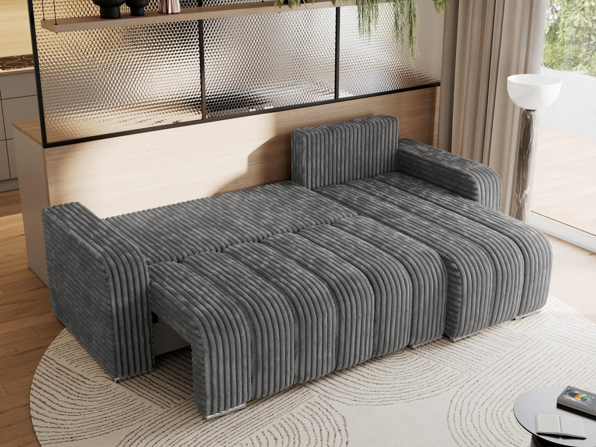 ECKSOFA KIRASSO L Dunkelgrau Cord - Dunkelgrau/Grau, Textil (245/147cm) - MKS