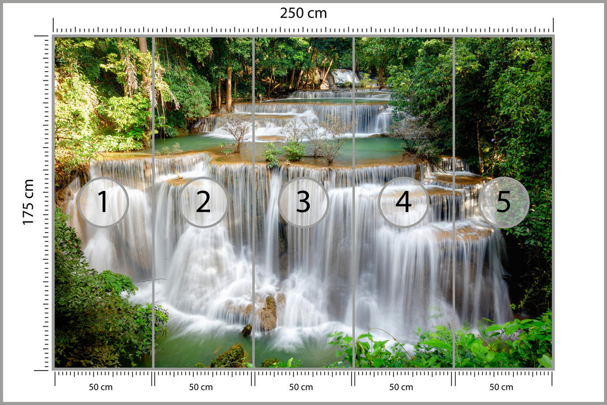 FOTOTAPETE für Esszimmer Panorama Waldwasserfall Bäume Pflanzen Natur 250x175 - Beige/Braun, Papier (250/175cm) - Muralo