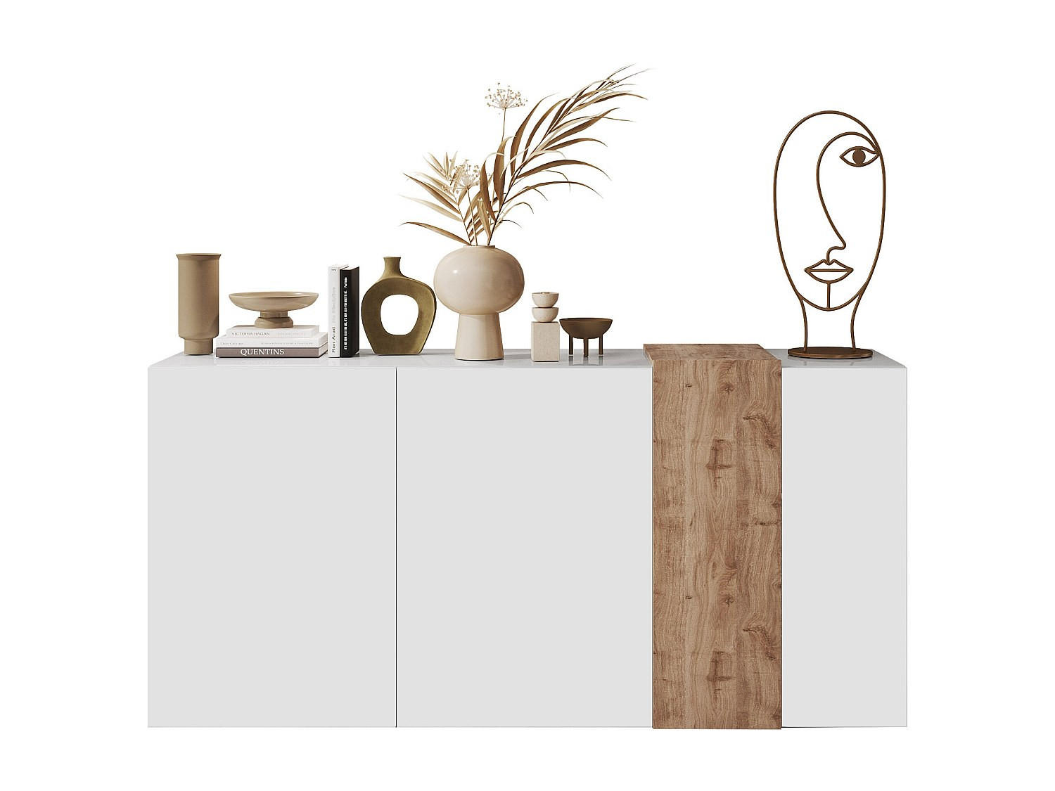 SIDEBOARD 3 Türen Pluton - L181 cm - Naturfarben/Weiß, Holz (180.5/84.3/38cm) - Vente-Unique