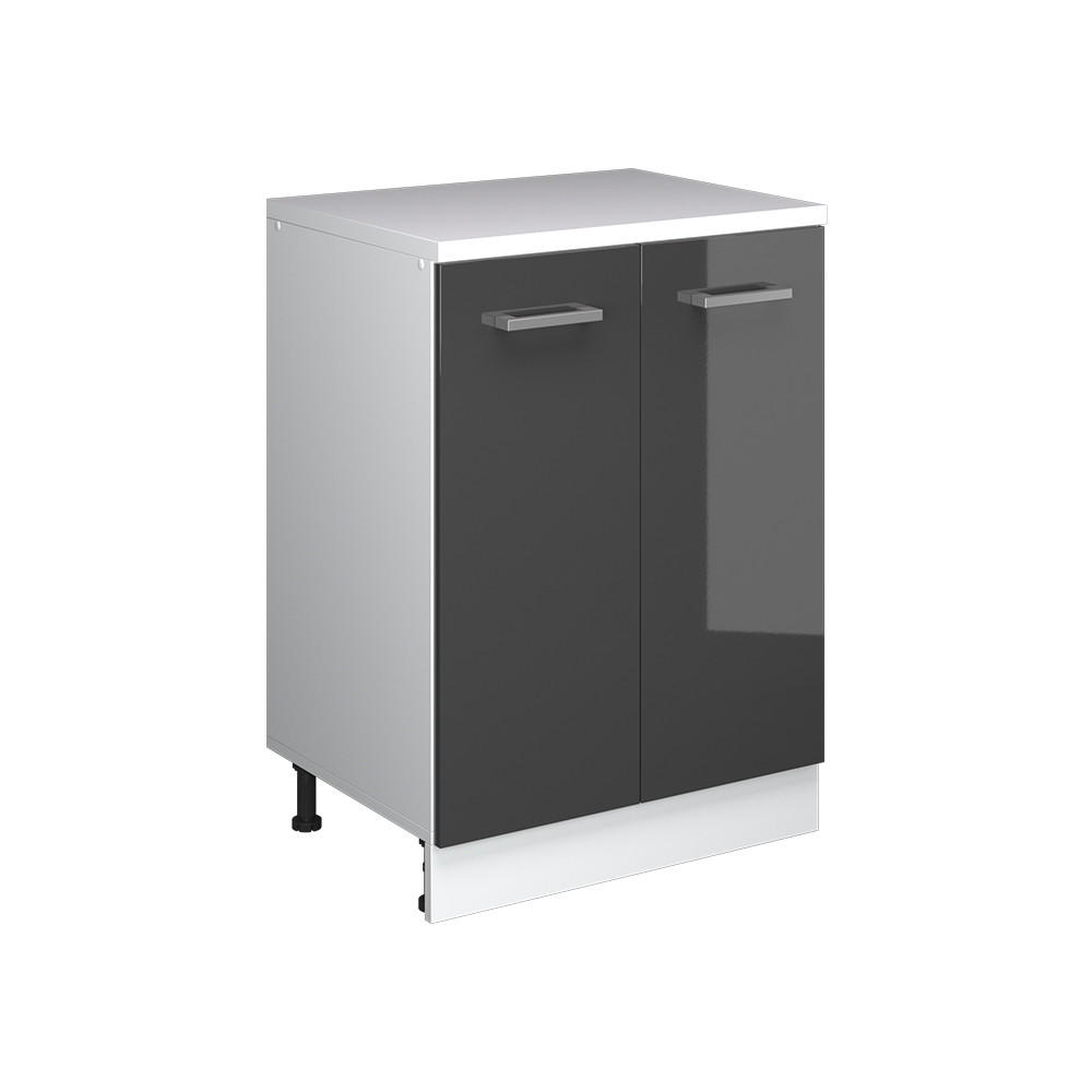 KÜCHENSCHRANK FÜR DACHSCHRÄGEN R-Line, Anthrazit Hochglanz, 60 cm ohne Schräge mit 2 Türen - Schwarz Hochglanz/Weiß, Holzwerkstoff (60/83.8/46cm) - Vicco