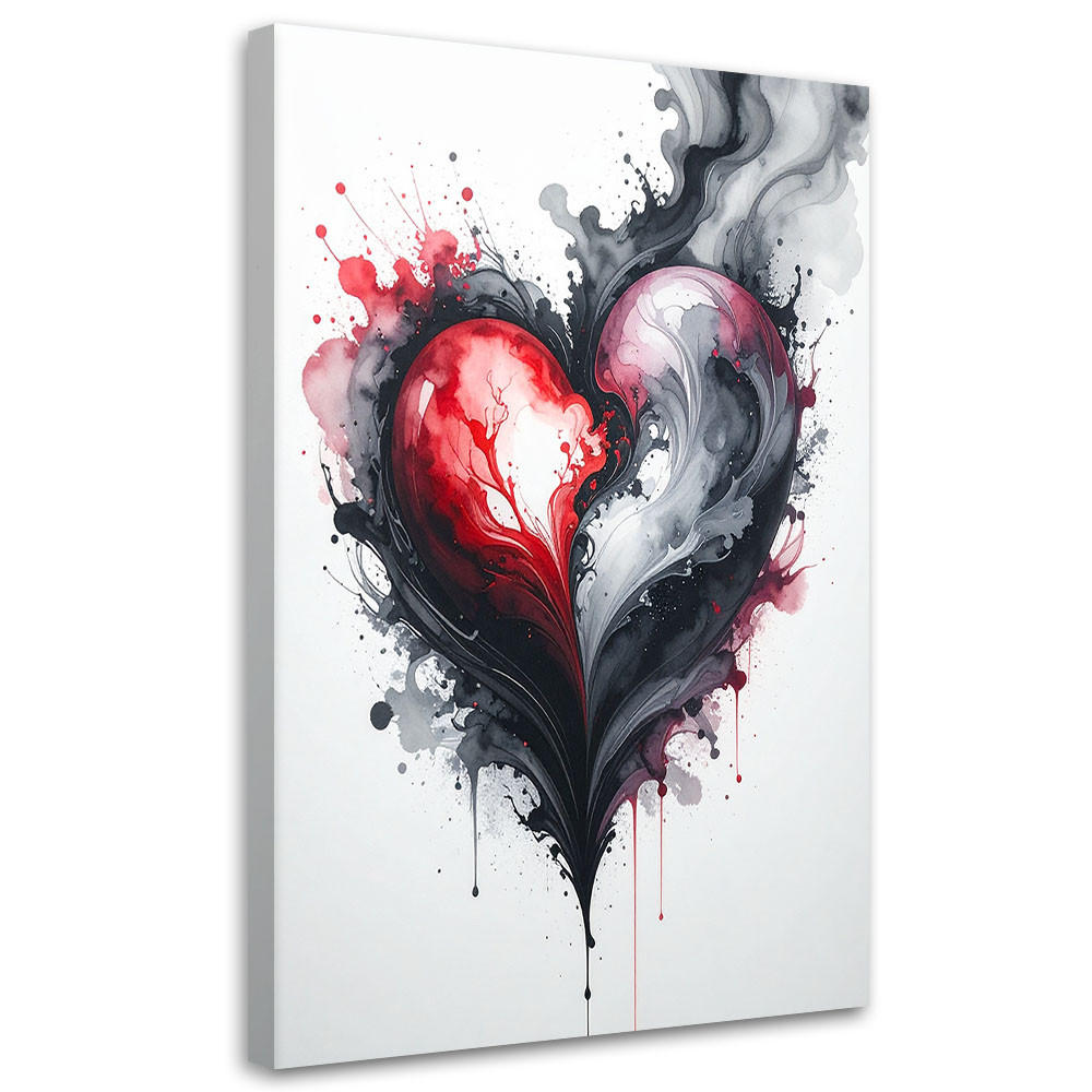 LEINWANDBILD Abstraktion mit rotem Herzen 80x120cm - Schwarz, Textil (80/120cm) - Feeby