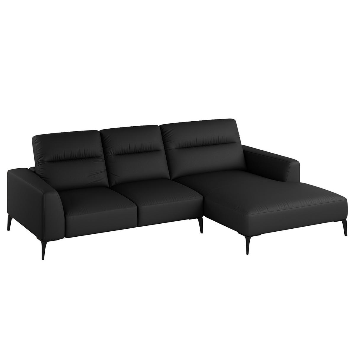 ECKSOFA mit Longchair - Schwarz, Leder/Metall (265/180cm) - home24