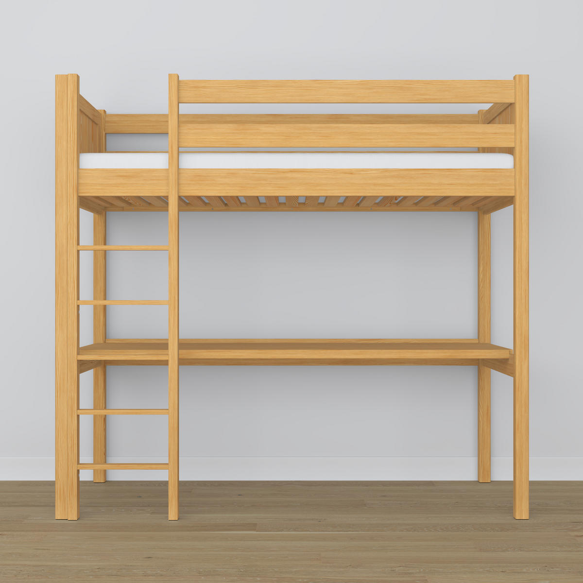 HOCHBETT N06 mit Schreibtisch Naturkiefer 90/180 - Hellbraun, Naturmaterialien/Holz (90/180cm) - N-Wood