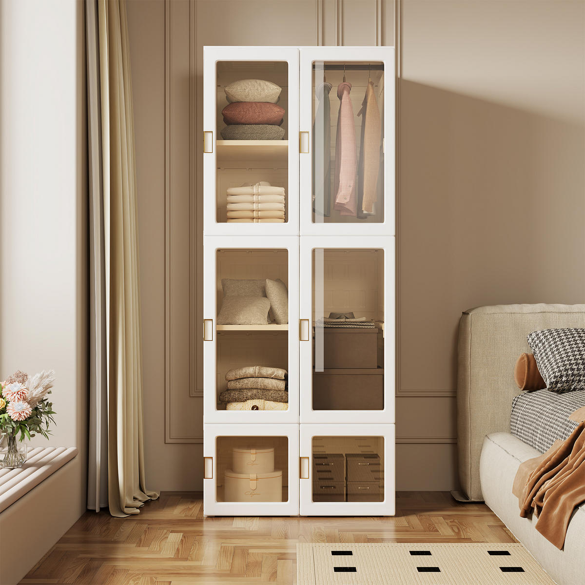 KLEIDERSCHRANK faltbar 50x170x69 cm Magnettüren weiß - Weiß, Holz (69/170/50cm) - LEBENLANG