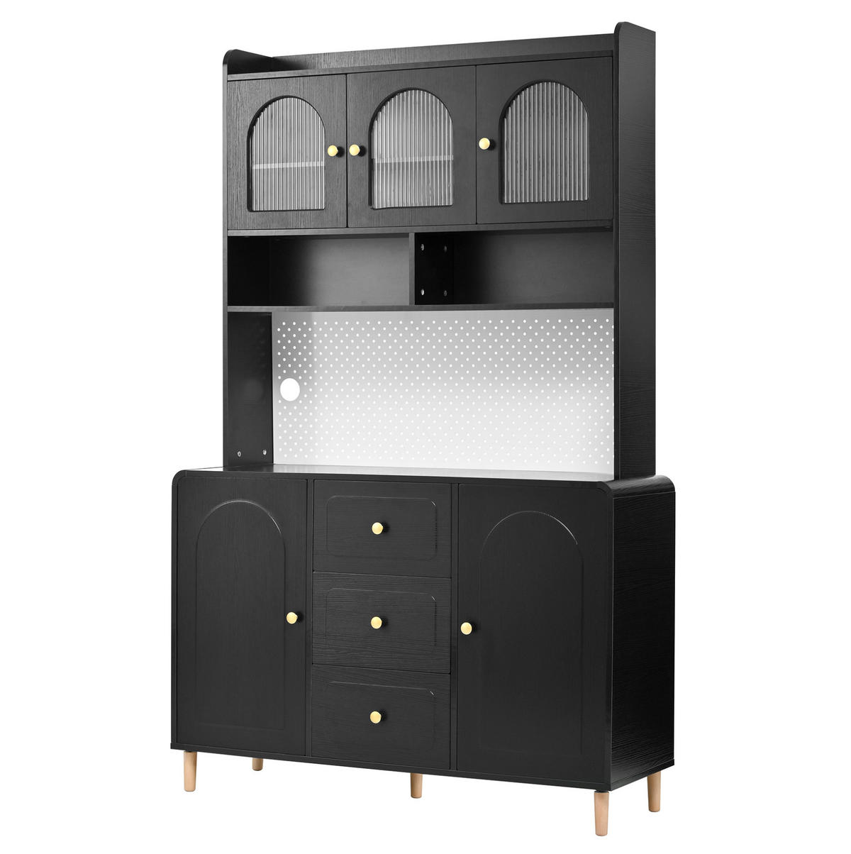 BUFFET 120/40/190 cm aus MDF mit Lochplatte und 3 Schubladen Schwarz - Schwarz, Holzwerkstoff (120/190/40cm) - Modenvie