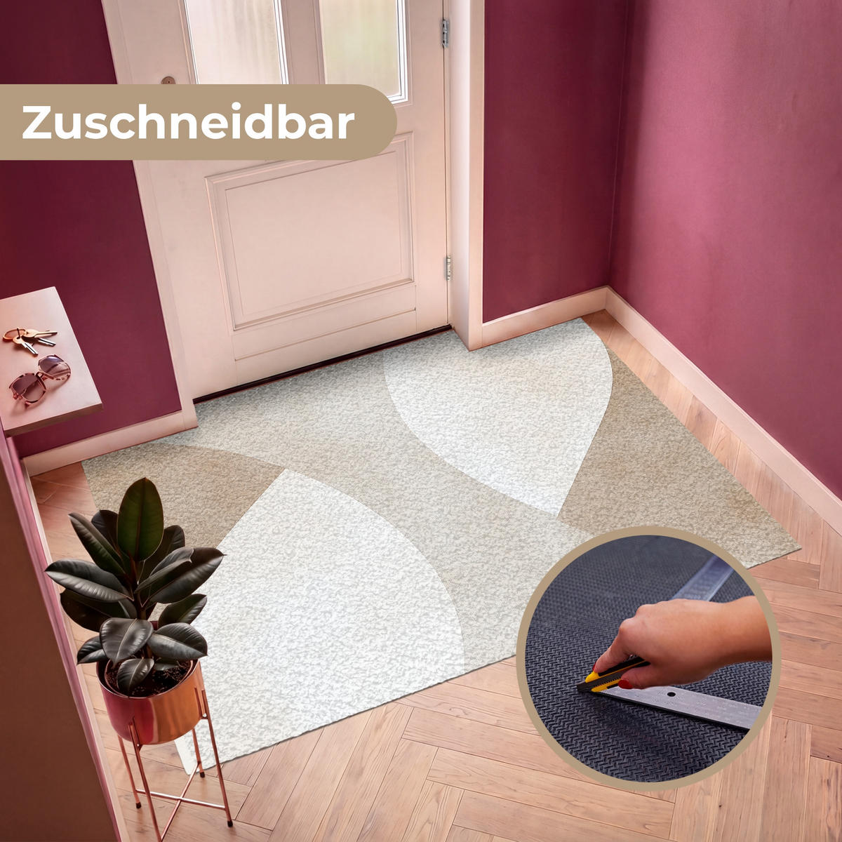 FUSSMATTE Braun - Japandi - Abstrakt Schmutzfangmatte 180x120 cm - Beige, Kunststoff (180/120cm) - MuchoWow