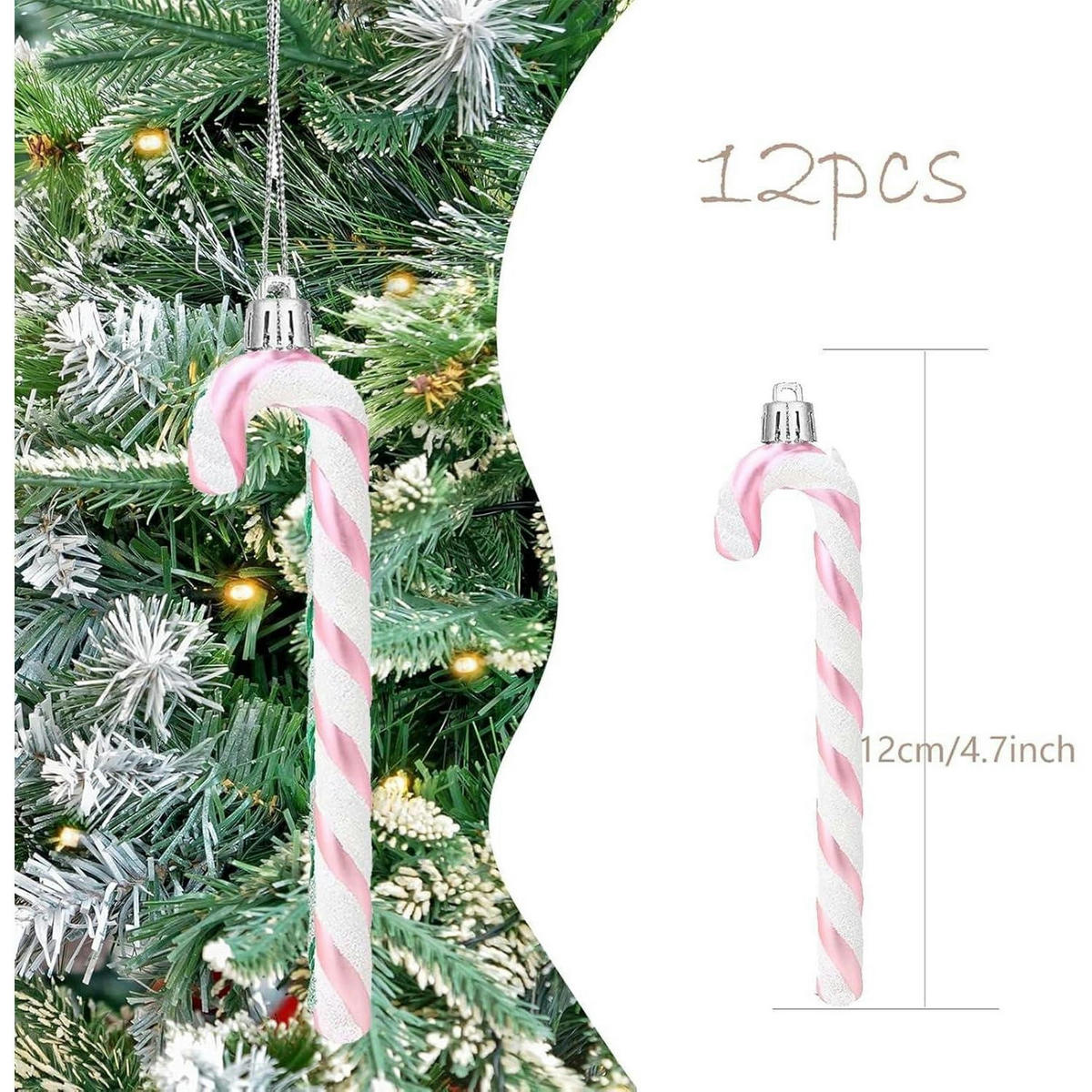 WEIHNACHTSBAUMSCHMUCK 12-teiliges Set Zuckerstangen-Anhänger Rosa - Multicolor, Kunststoff (3/1/12cm)