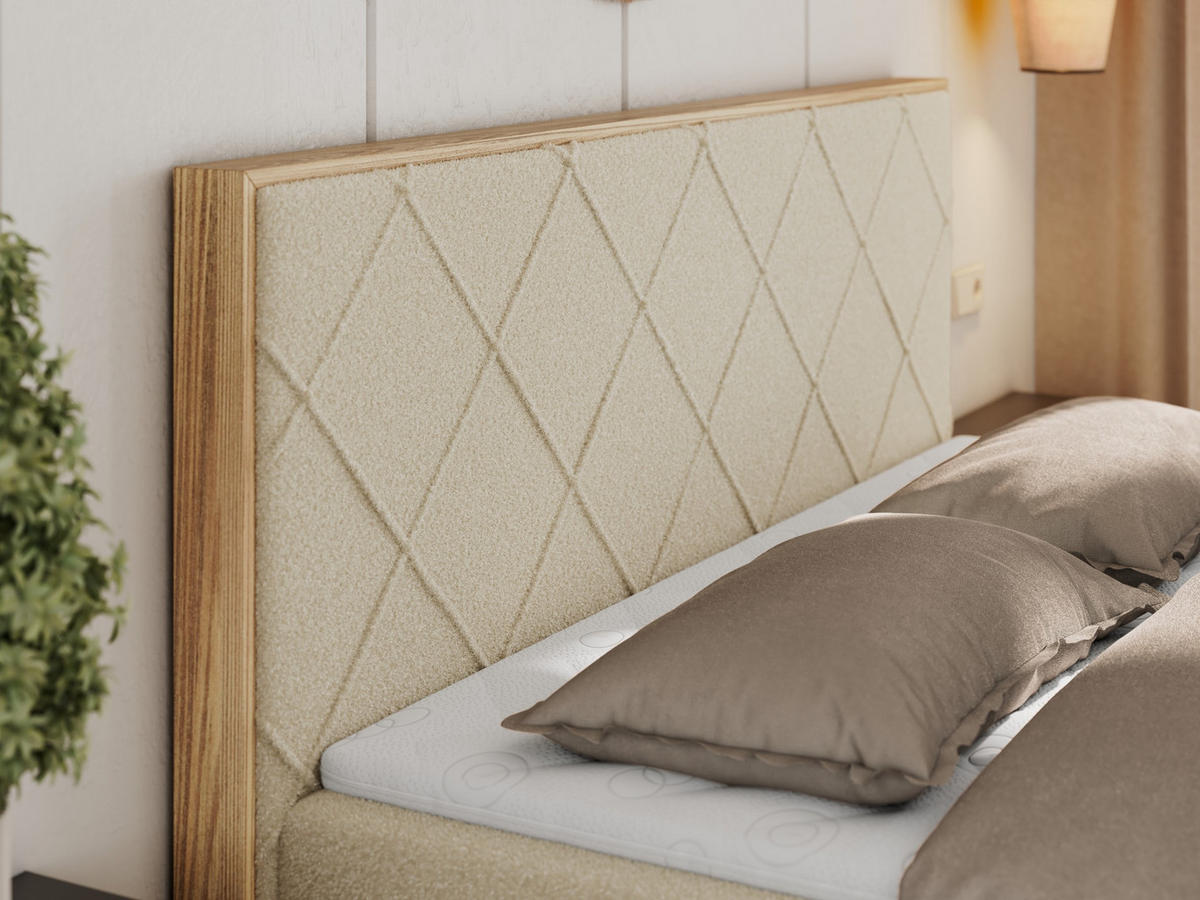 BOXBETT CAICOS 140/200 - Beige Boucle - H4 - Beige, Holz/Textil (140/200cm) - MKS