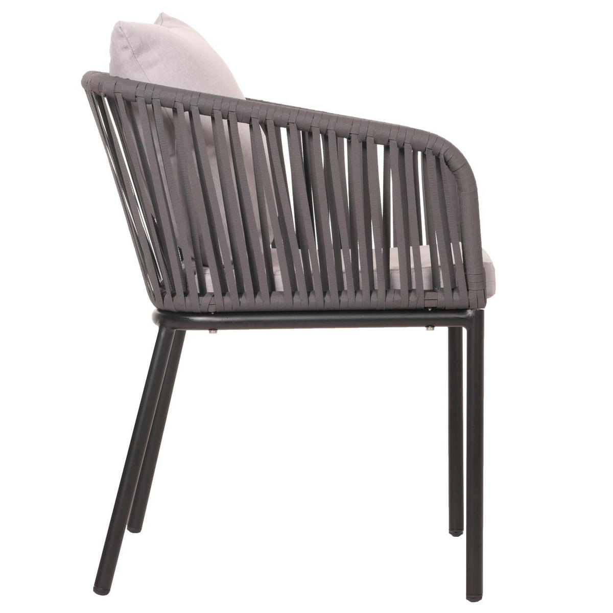 GARTENSTUHL 2er-Set 75x55x55cm wetterfest Aluminium Seilgeflecht Rope Anthrazit Kissen Grau - Anthrazit, Metall (55/75/55cm) - PROREGAL