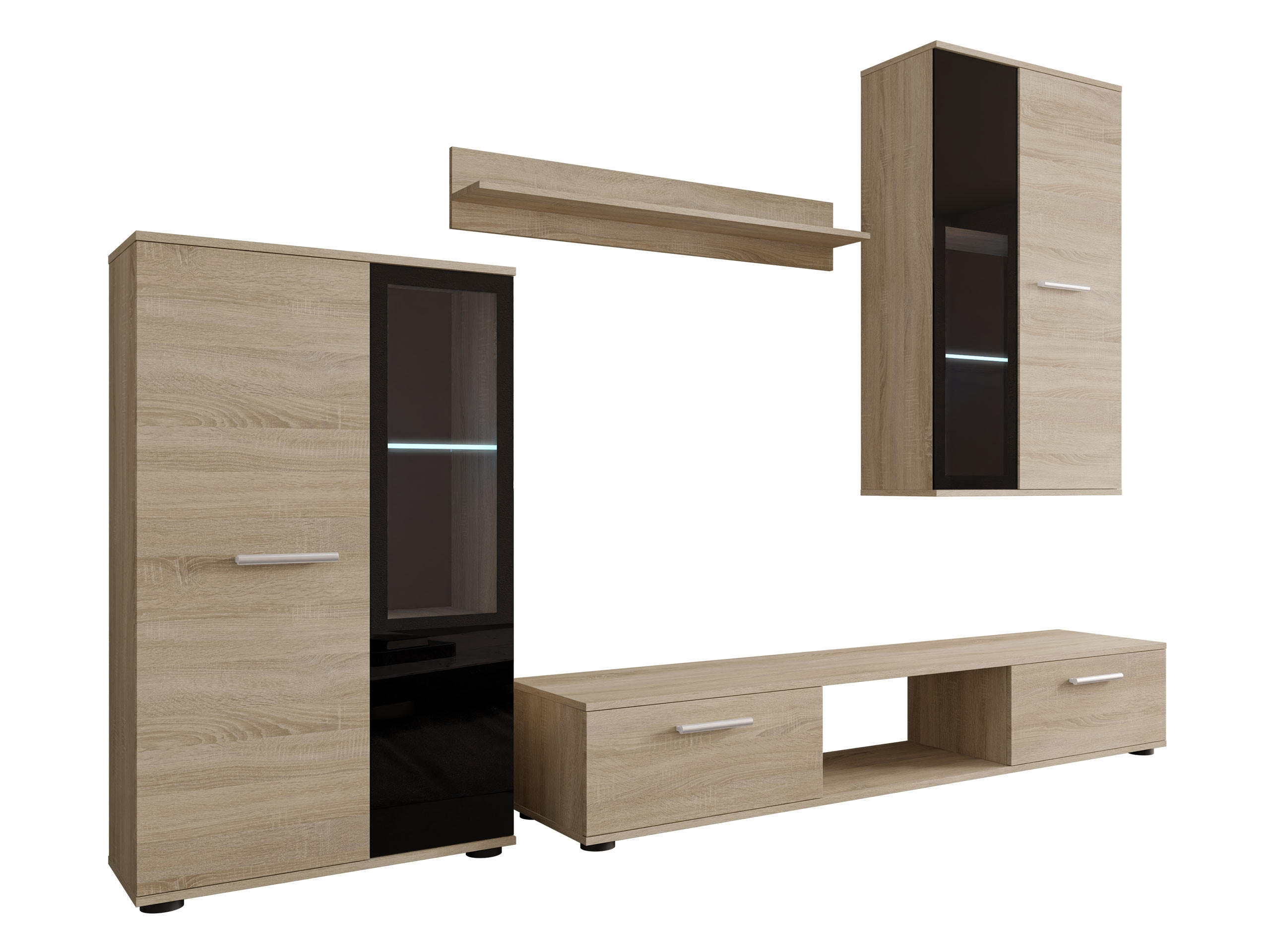 WOHNWAND Salsa mit blauer LED Beleuchtung - Silberfarben/Sonoma Eiche, Holzwerkstoff (235/180/41cm) - MIRJAN24